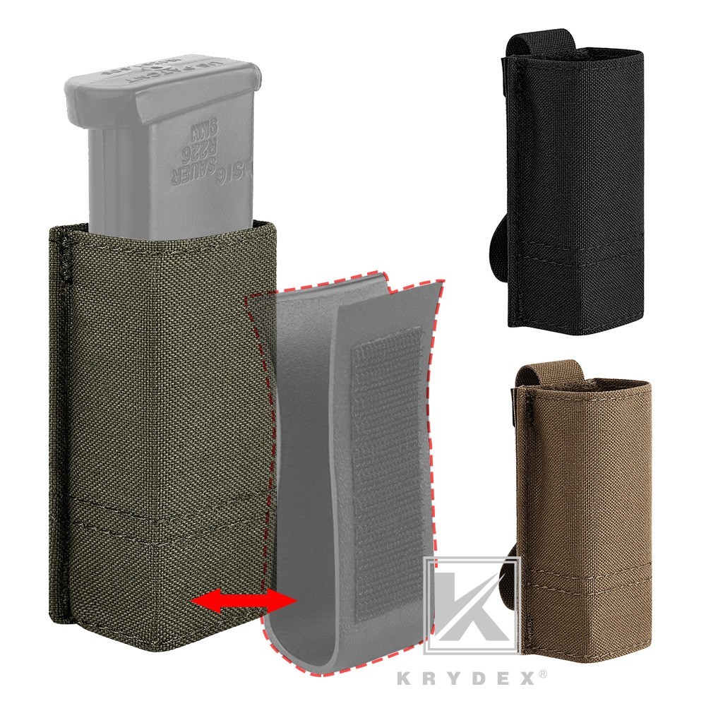 KRYDEX Tactical 9mm Pistol Single Magazine Pouch Holder Duty Belt MOLLE Mounted