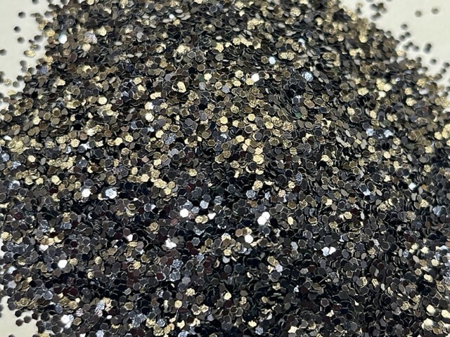 "Midnight" Black Glitter Medium Hexagon Cut