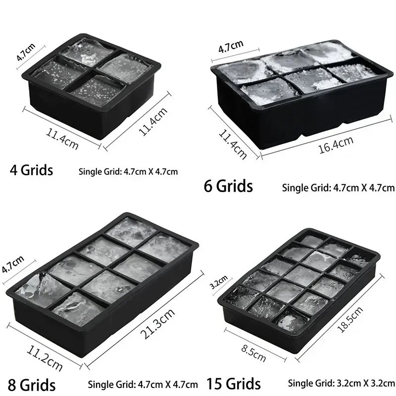 Silicone Big Ice Cubed Maker Large Cube Square Tray Molds Whiskey Ball Cocktails