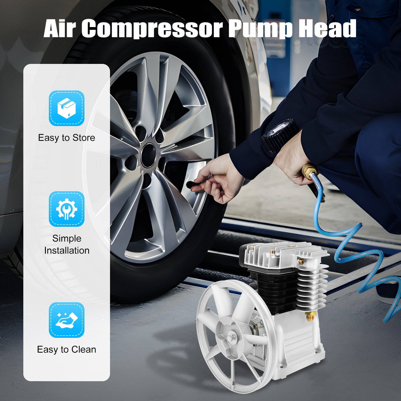 Air Compressor Bare Pump Motor Head 3HP Piston Twin Cylinder 250L/min USA