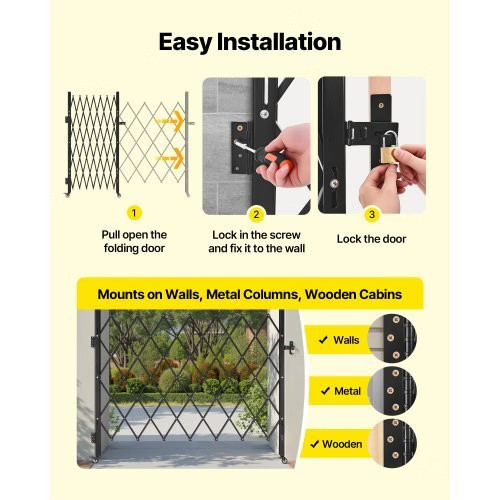 Single Folding Security Gate, Lockable Scissor Gate with 360?° Swivel Caster