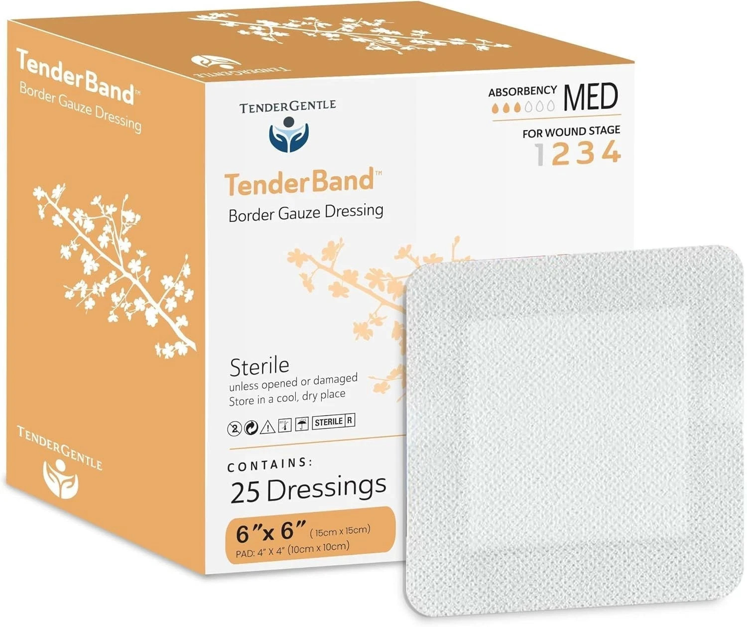 Bordered Gauze Island Dressing 6x6-25 Large Adhesive Bandages for Wound Protecti