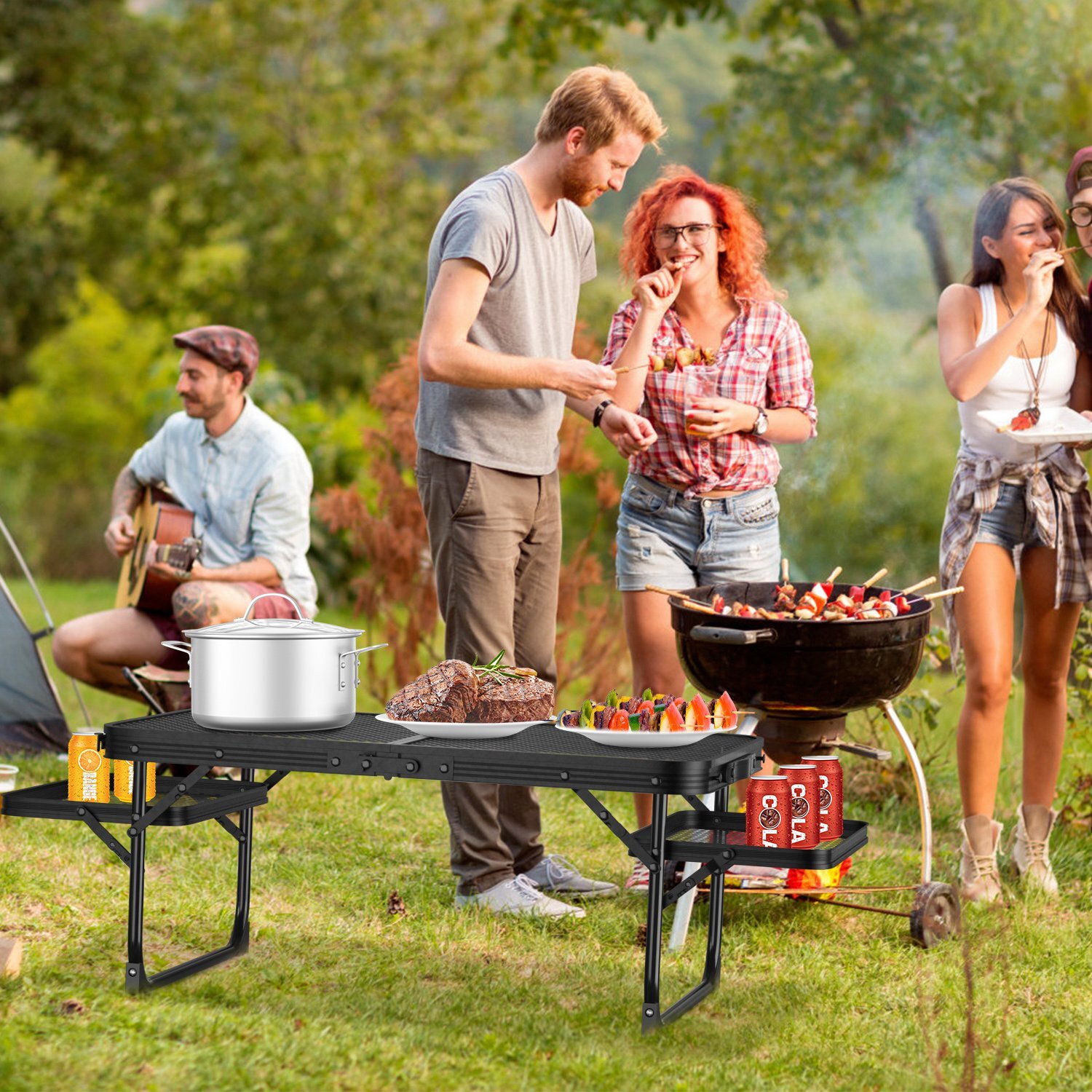Folding Camping Table with 2 Wing Panel Aluminum Picnic Table Heat Resistant