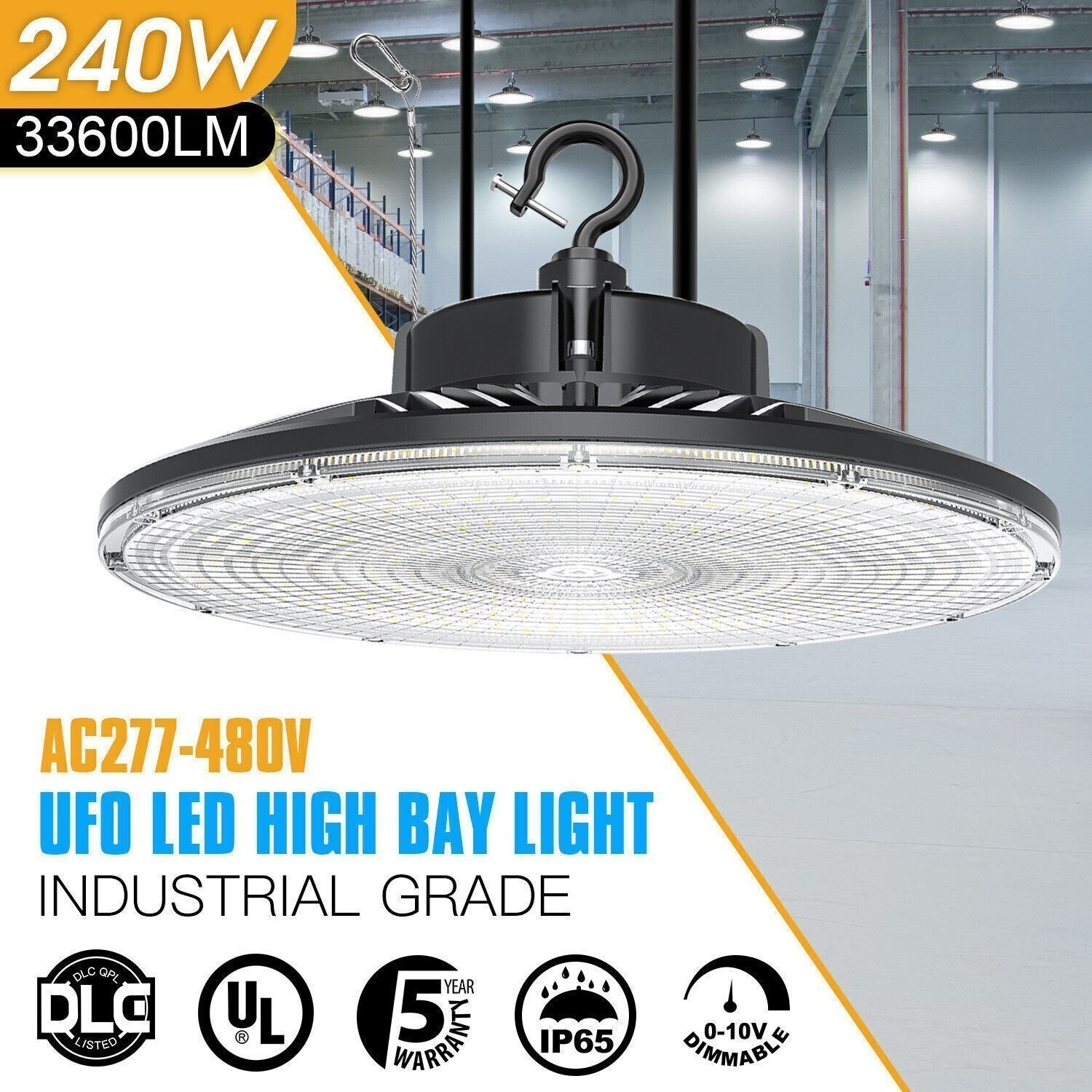 240W UFO LED High Bay Light 5000K Warehouse Industrial Led Shop Light AC277-480V