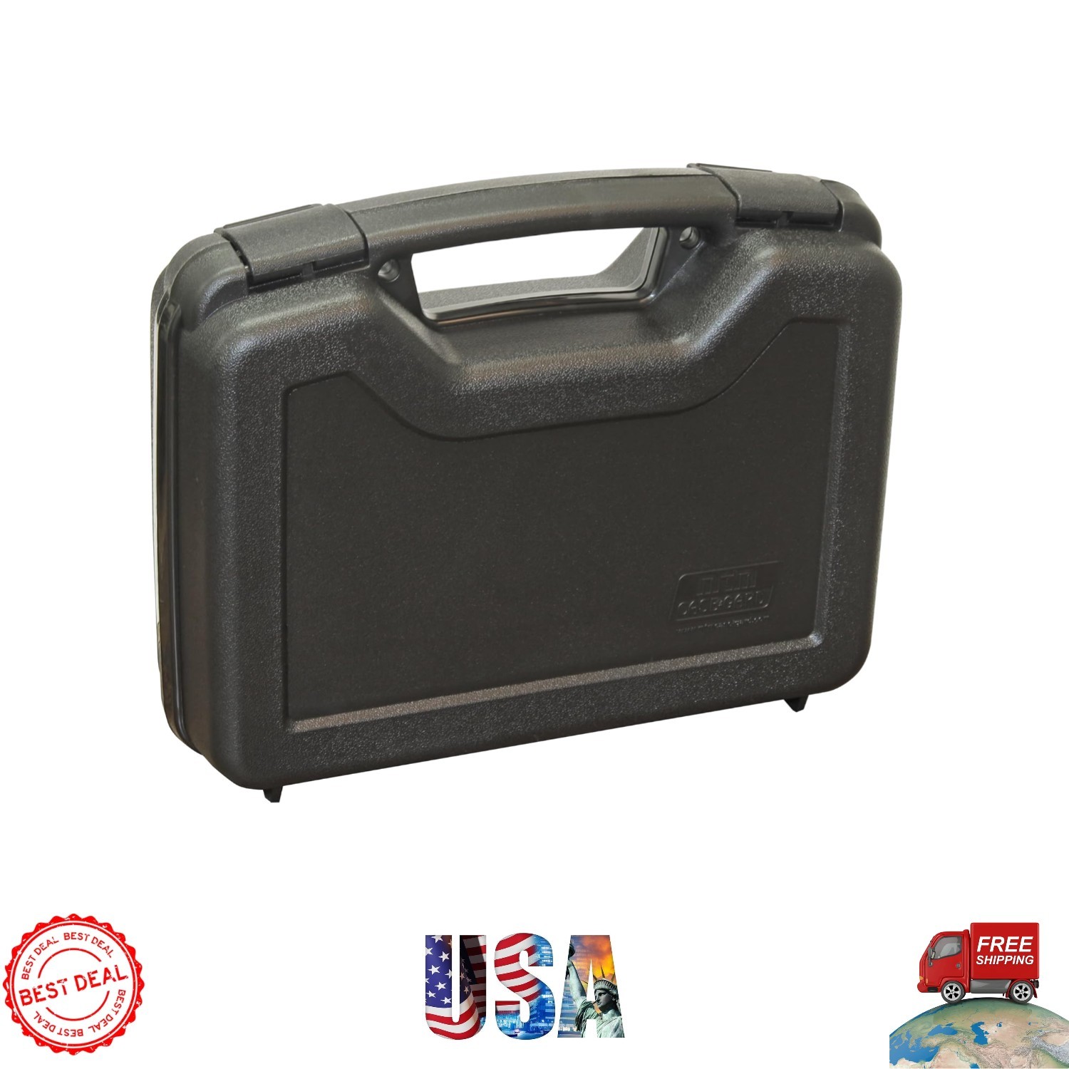 Rugged Black Handgun Case with Thick Foam & Snapping Latches - 4" Capacity