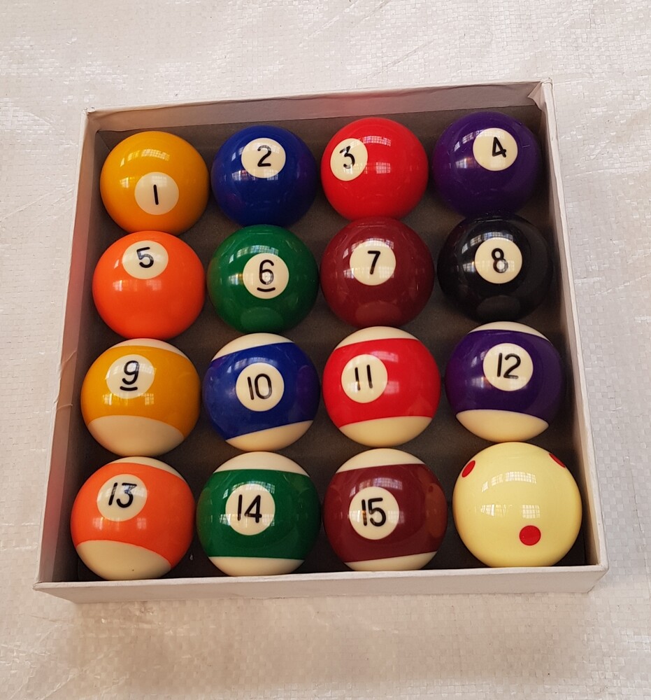 Pool Table Balls Spots & Stripes 2" (51mm) Numbered 1 7/8" Red Spot White