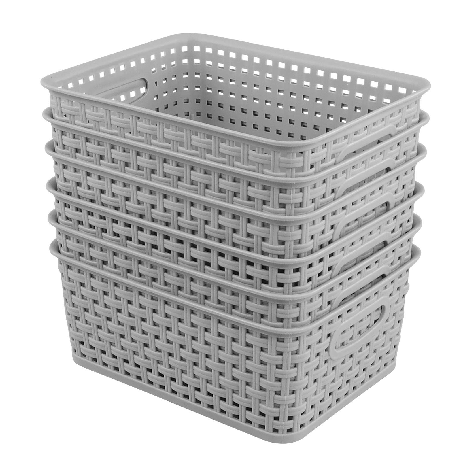 Zerdyne 6-Pack Plastic Weave Storage Basket, Basket Sets, Light Gray