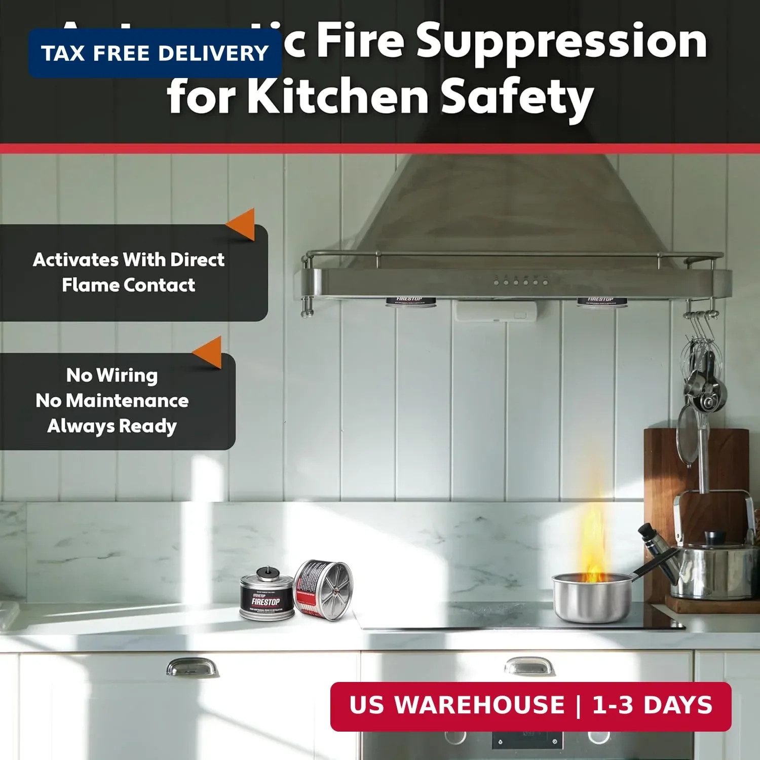 Automatic StoveTop Fire Suppressor Kitchen Safety Flame Activated 1 Pair 2 Pack