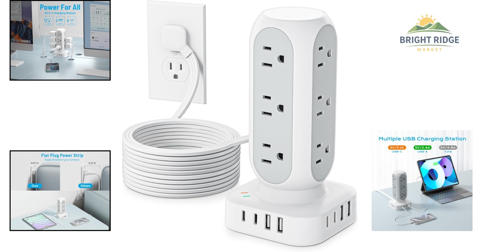 Lightweight Surge Protector with Multiple Outlets and USB Ports for Easy Access