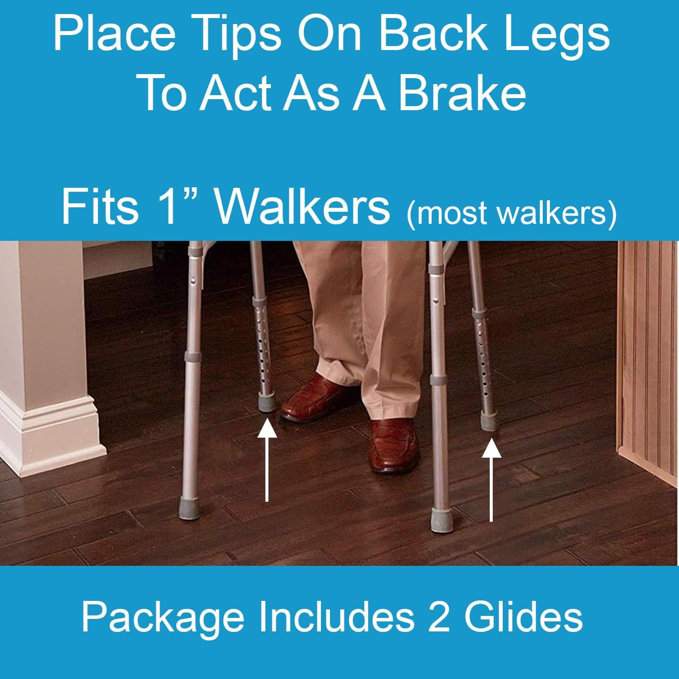 Walker Glides with Auto-Brakes, Universal Fit Replacement Tips, Rubber Feet