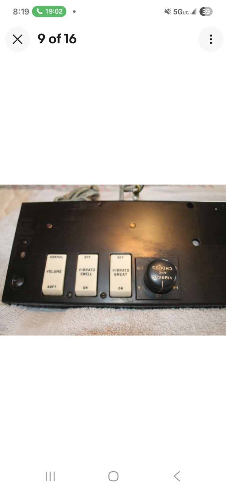 Hammond C-3 Vibrato Percussion Switches and Mounting Panel From Working Organ