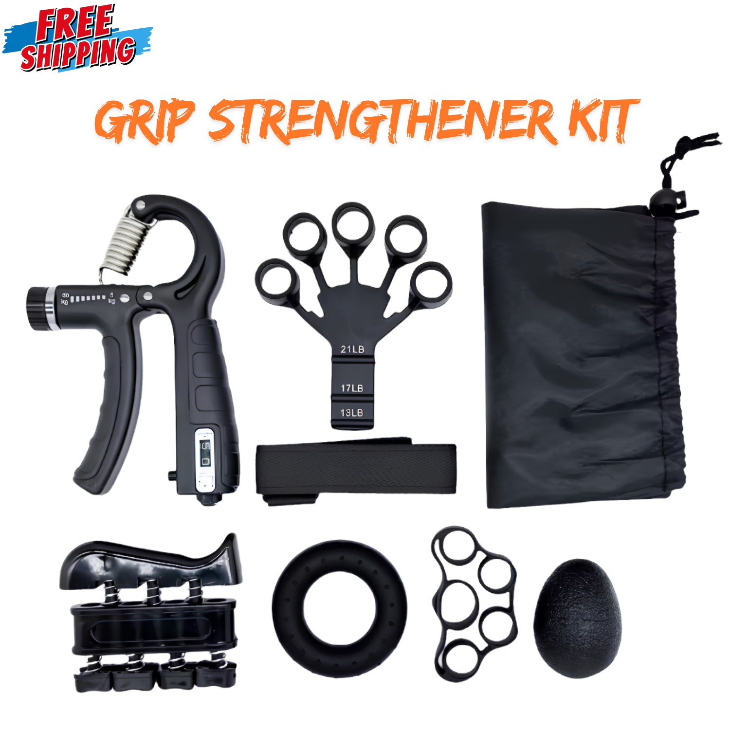6 in 1 Hand Grip Strengthener Kit Adjustable 5-60KG Forearm Exerciser Wrist