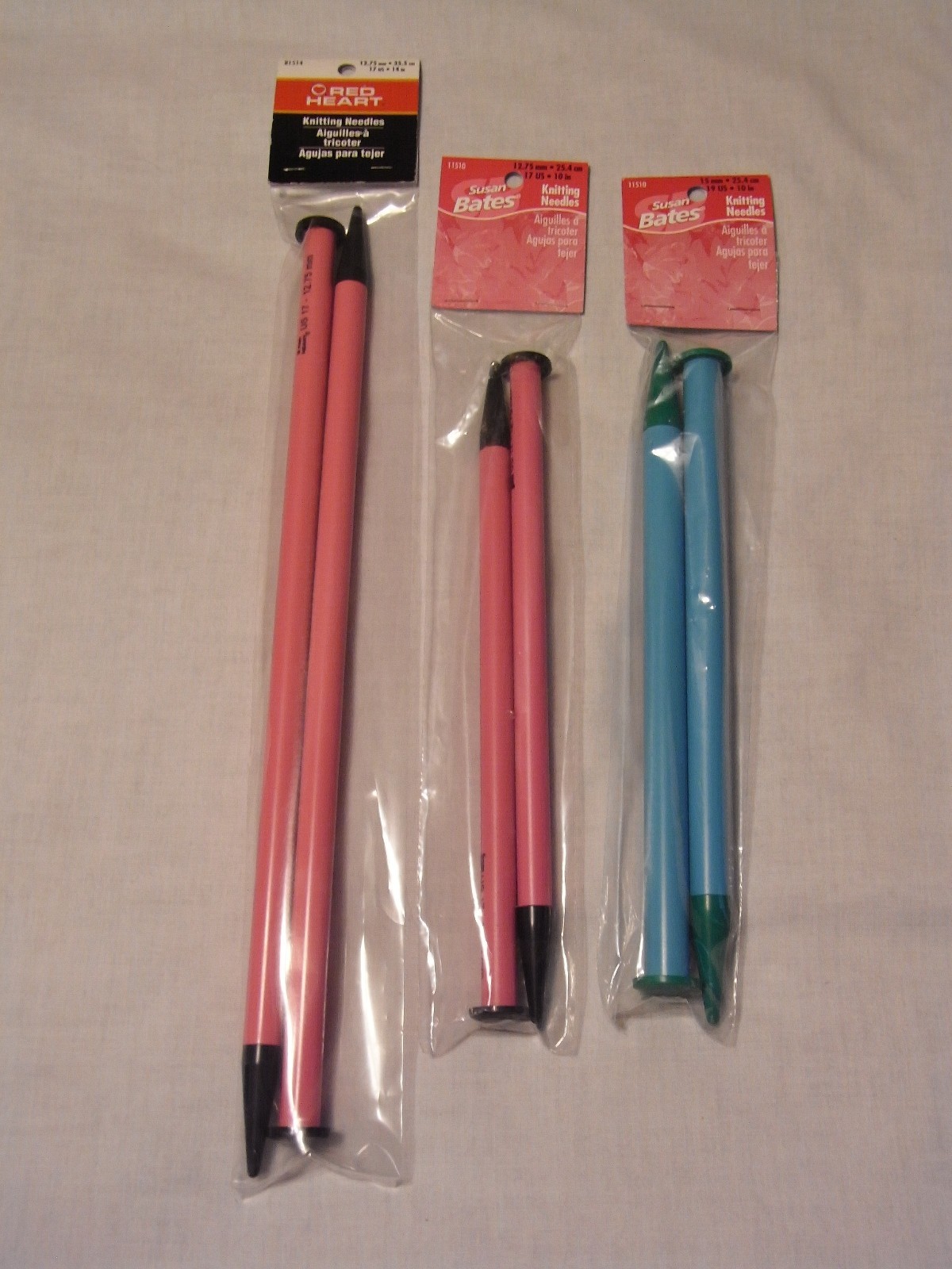 NEW 6 LOT Knitting Needles Red Heart Susan Bates 15 12.75 / mm 17 19 / 14 10 in
