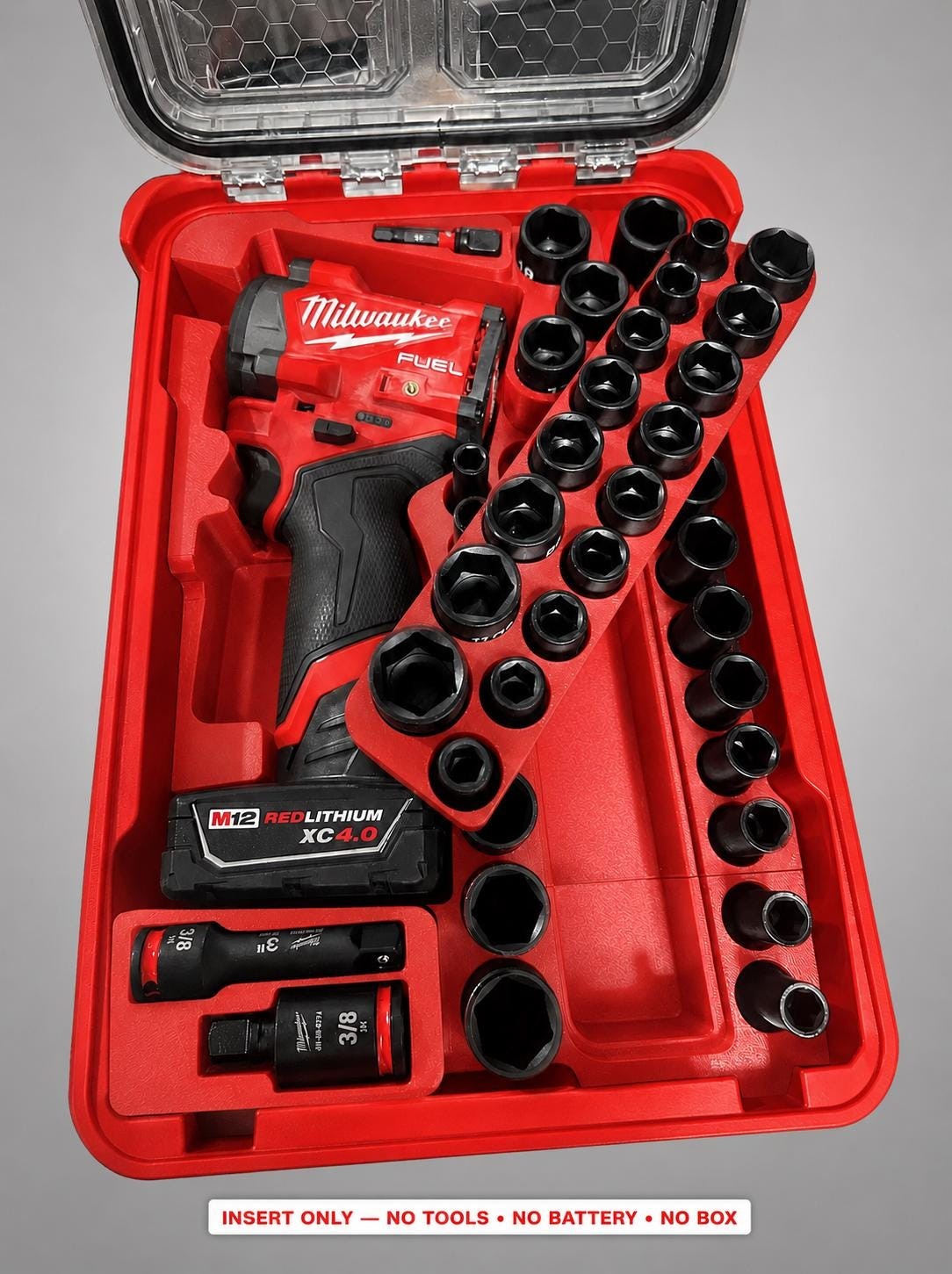 Milwaukee Packout Insert for M12 Fuel Stubby 3/8Impact Wrench + 43pc Socket