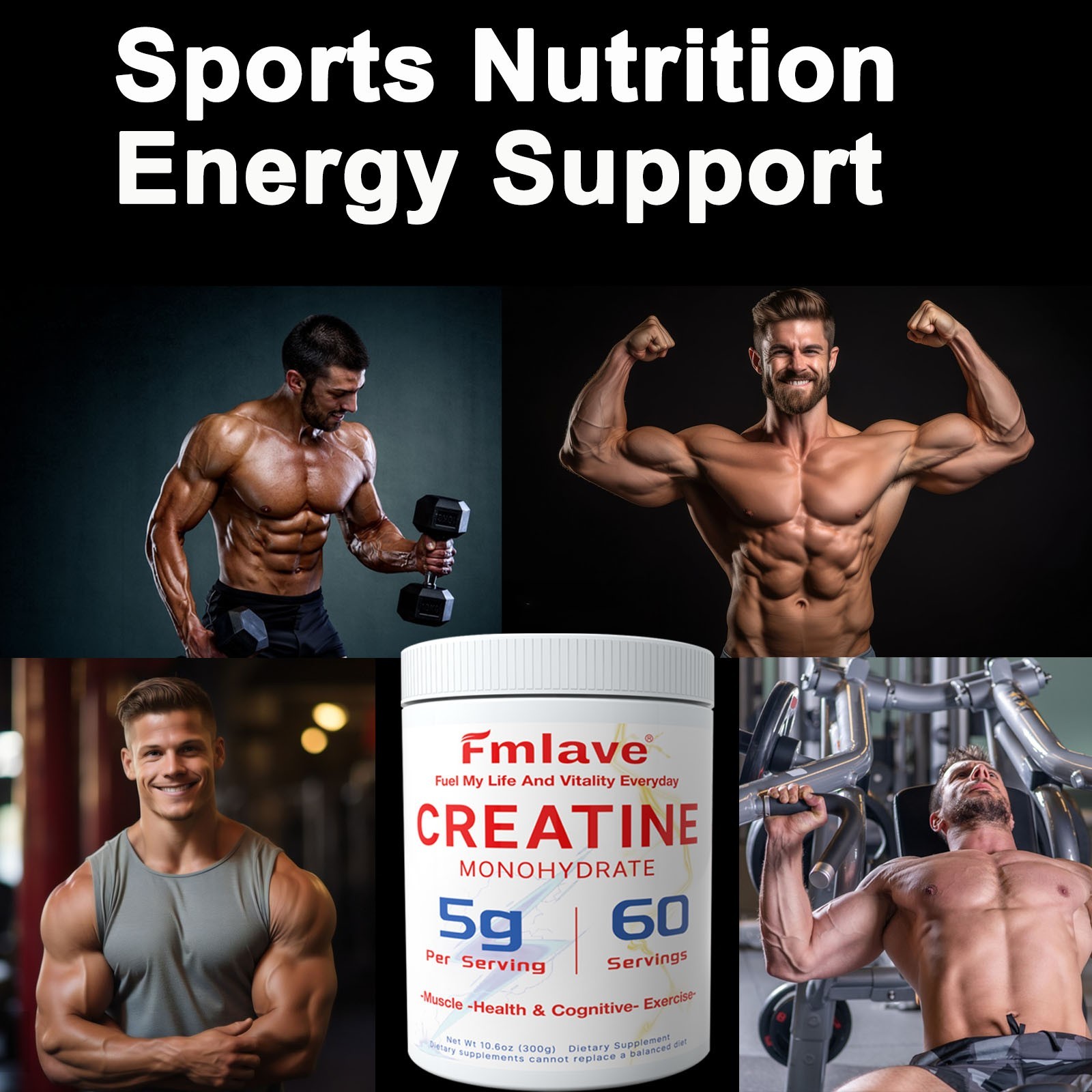 Fmlave Creatine Monohydrate 5g Micronized Creatine 10.58oz - 60 Serving Non-GMO