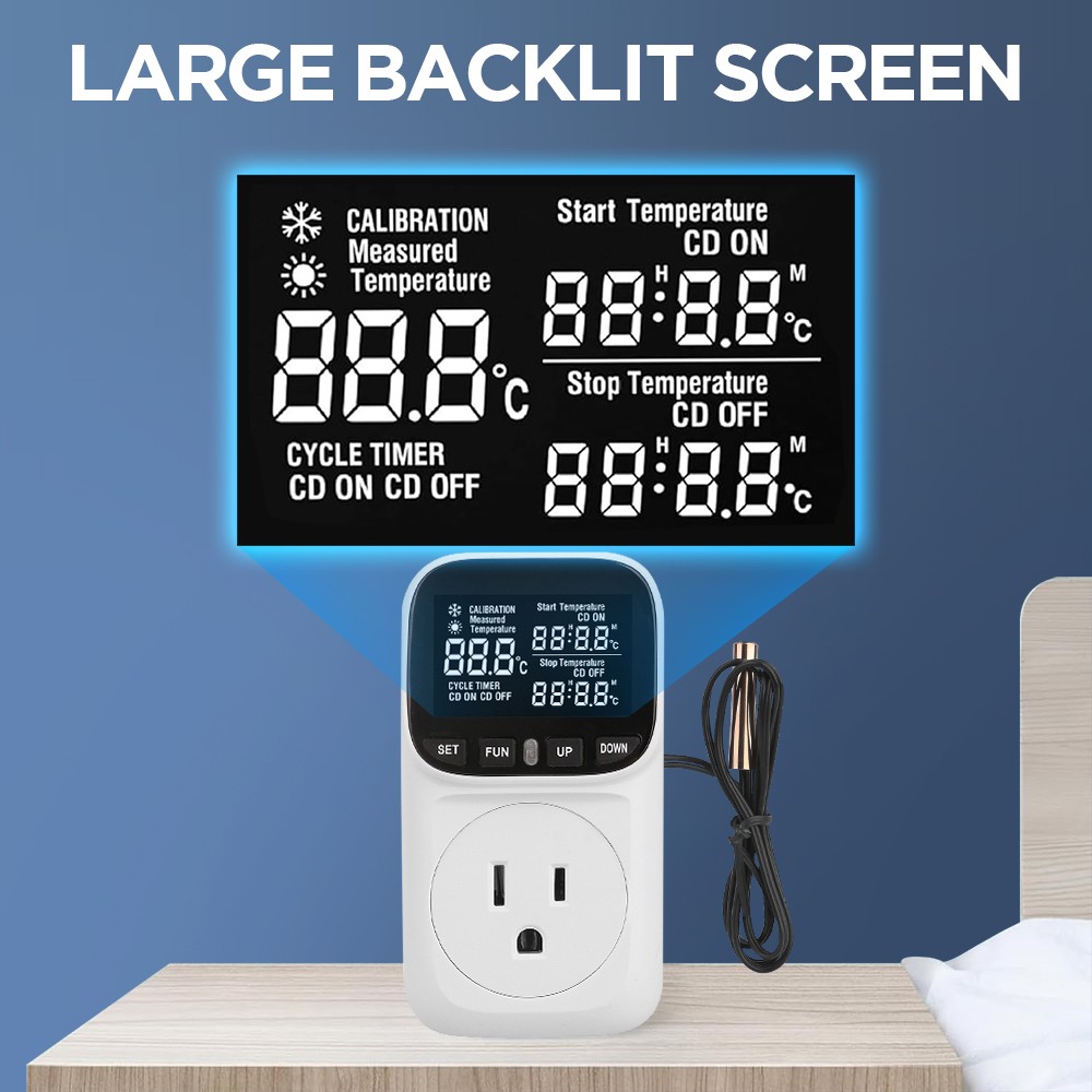 2 Pack Digital Temperature Controller, Thermostat Outlet Plug, Cyclic Timing
