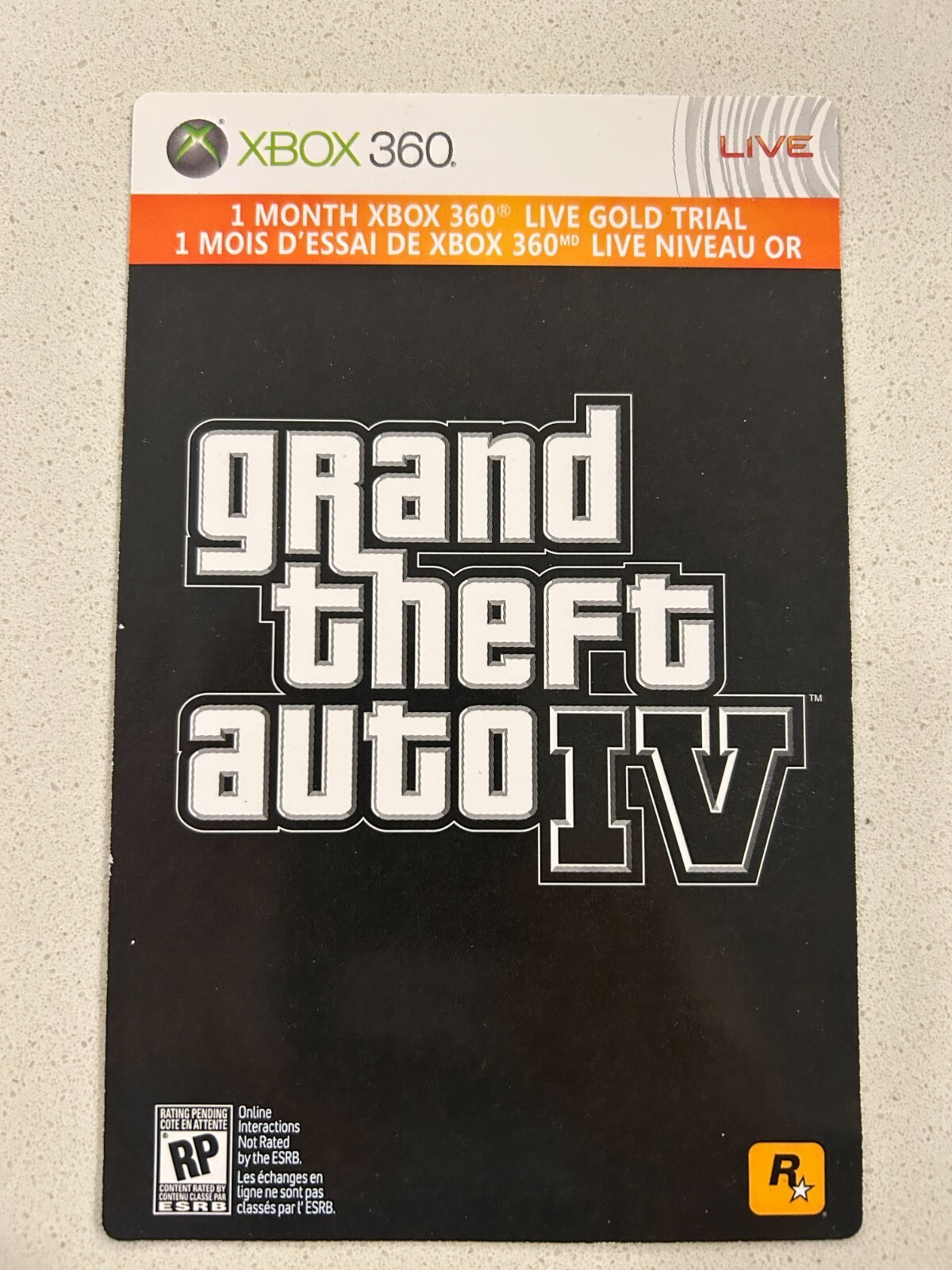GRAND THEFT AUTO IV XBOX LIVE GOLD 360 MEMBERSHIP 1 MONTH TRAIL - EXPIRED CARD
