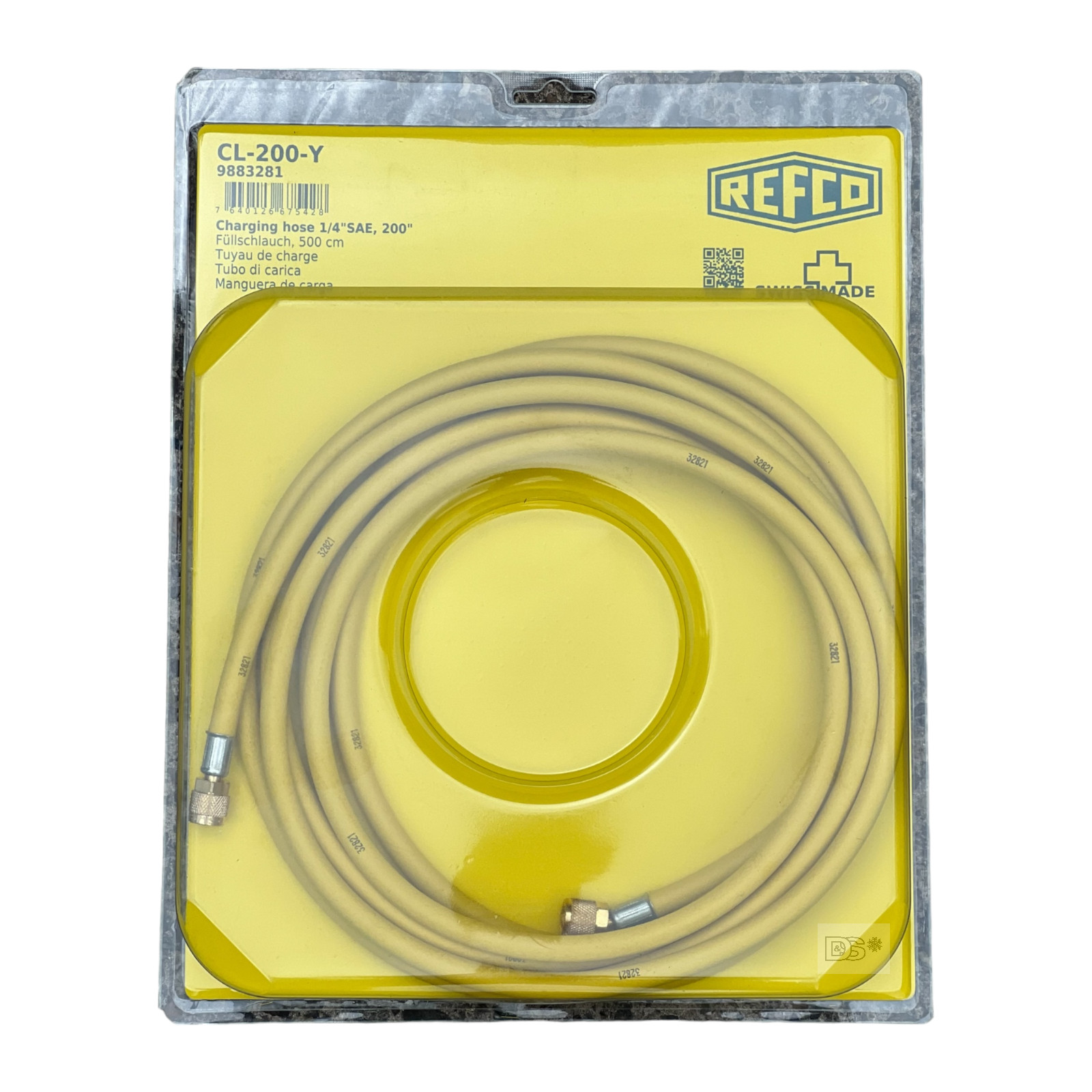 Refco 200" charging hose 1/4" SAE - Yellow CL-200-Y