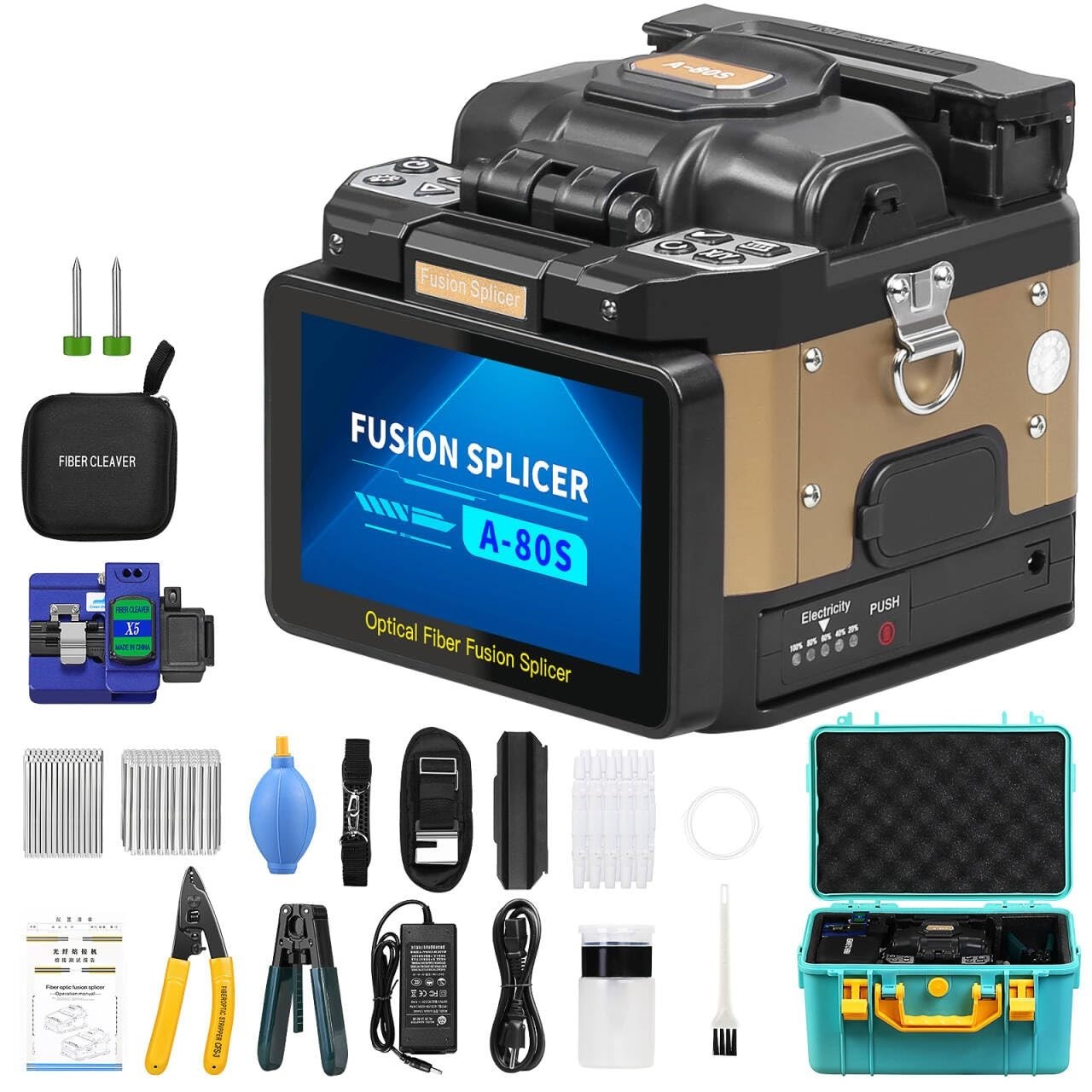 A-80S Fiber Optic Fusion Splicer - 6 Motors, 5" Touch Screen