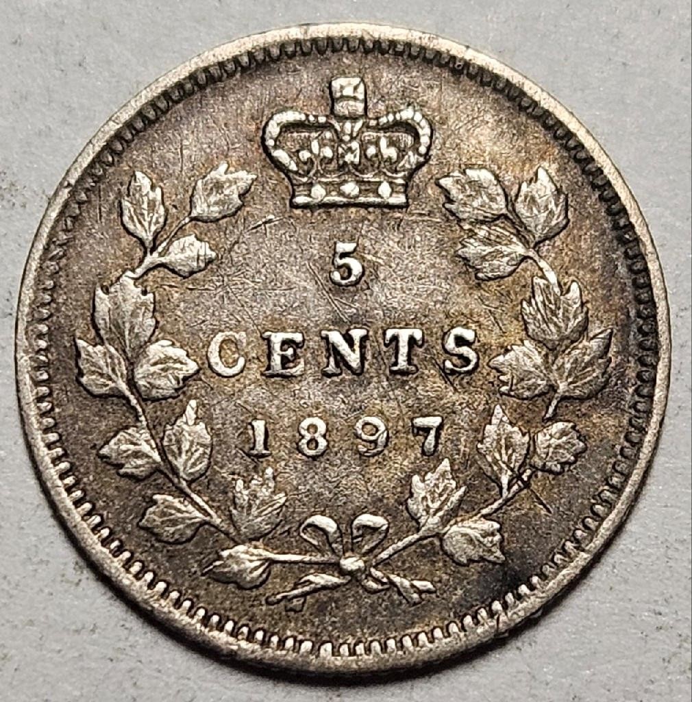 Canada, 5 Cents, 1897, Narrow 8, Extra Fine, Nice Detail, .0346 Ounce Silver