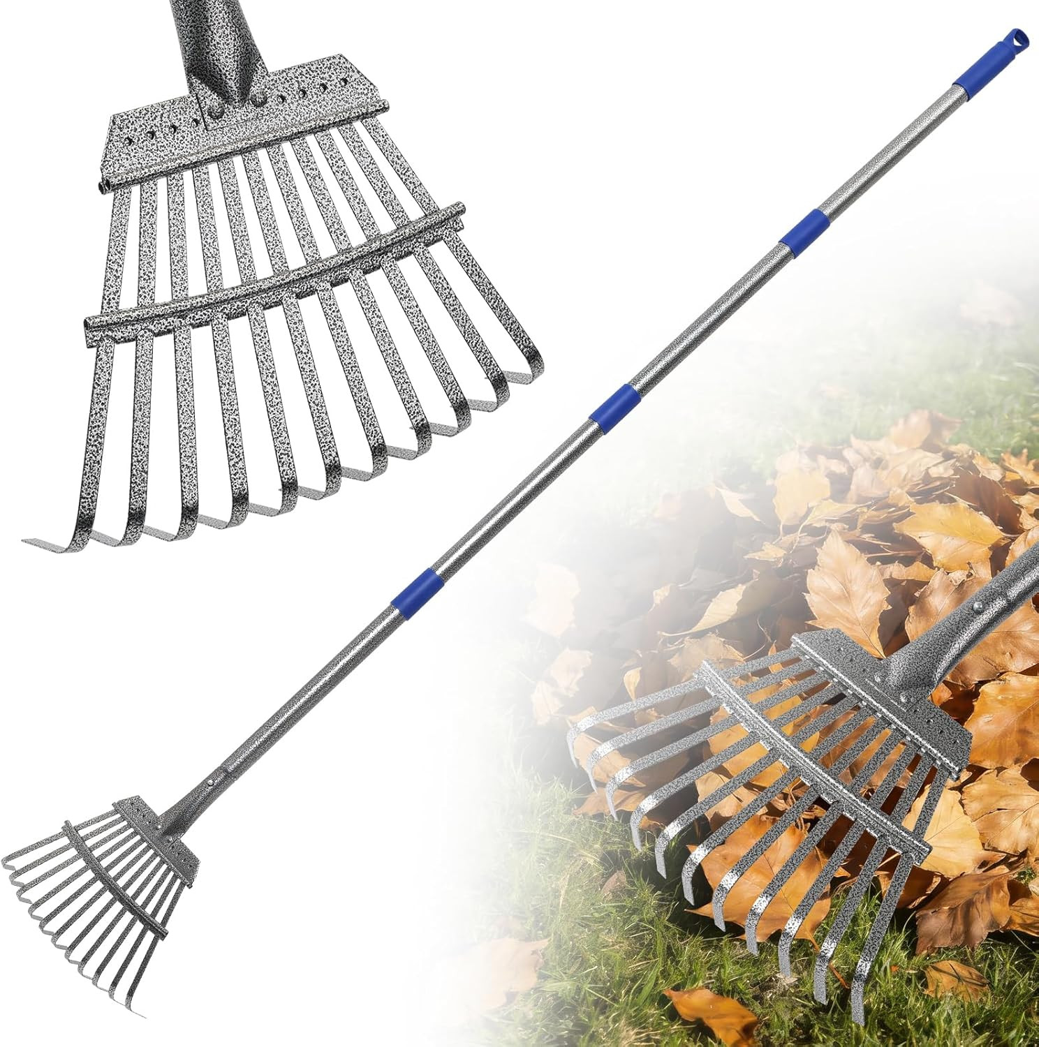 Garden Rake for Leaves, Heavy-Duty Small Metal Rake for Lawn, Yard, Garden Beds,