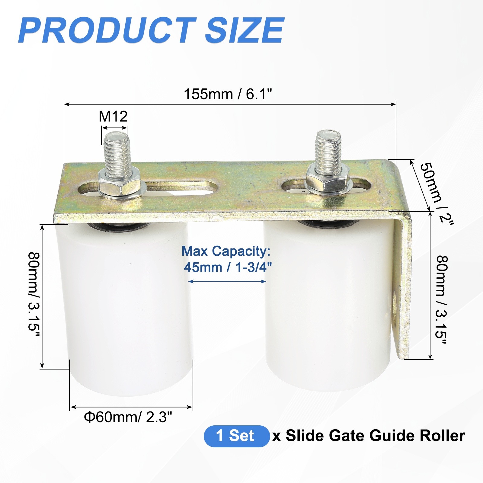 1Set Slide Gate Guide Roller, 2-3/8"x3-1/8" Nylon Gate Support & Bracket, White