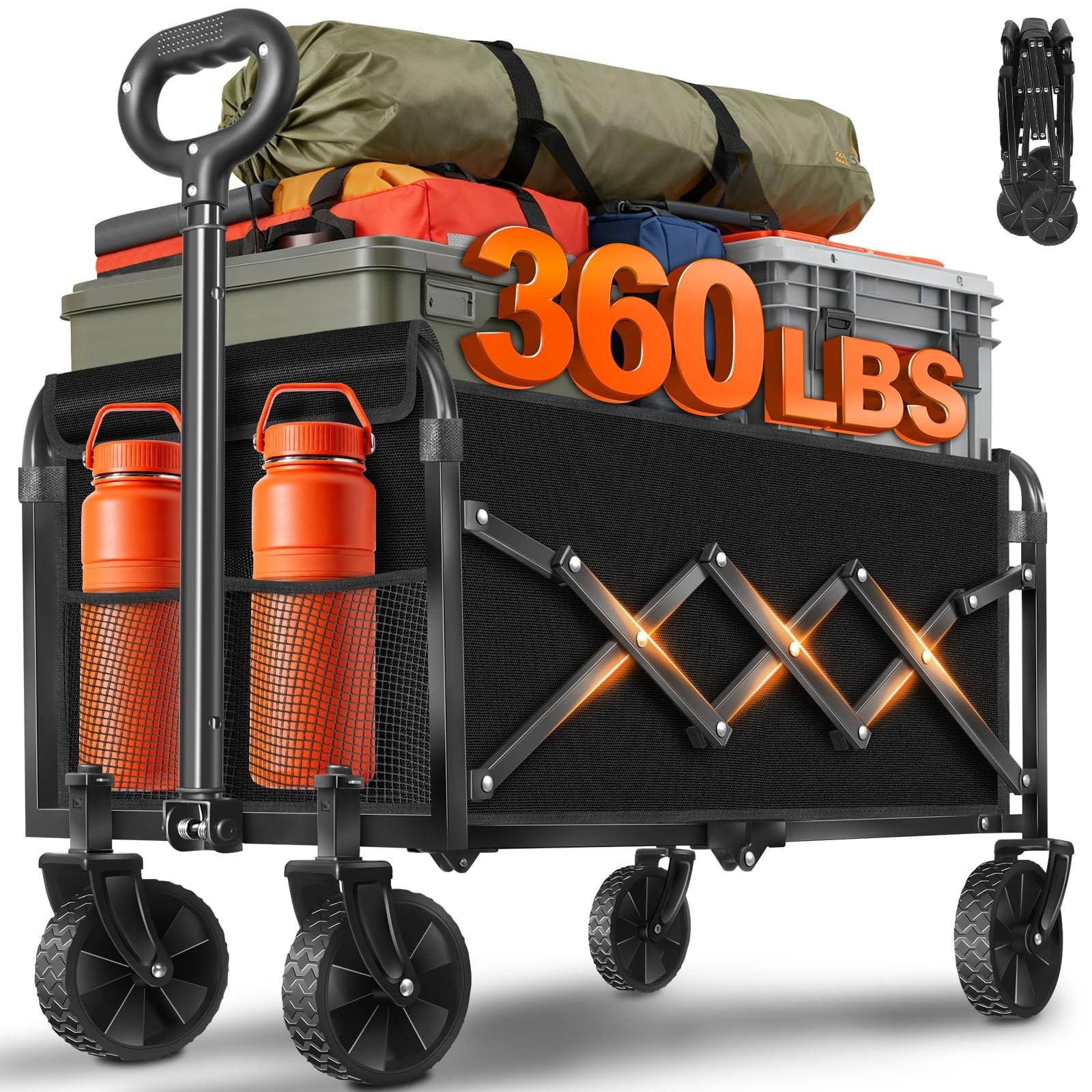 Wagons Carts Foldable - Portable Folding Collapsible Wagons with Wheels - Hea...