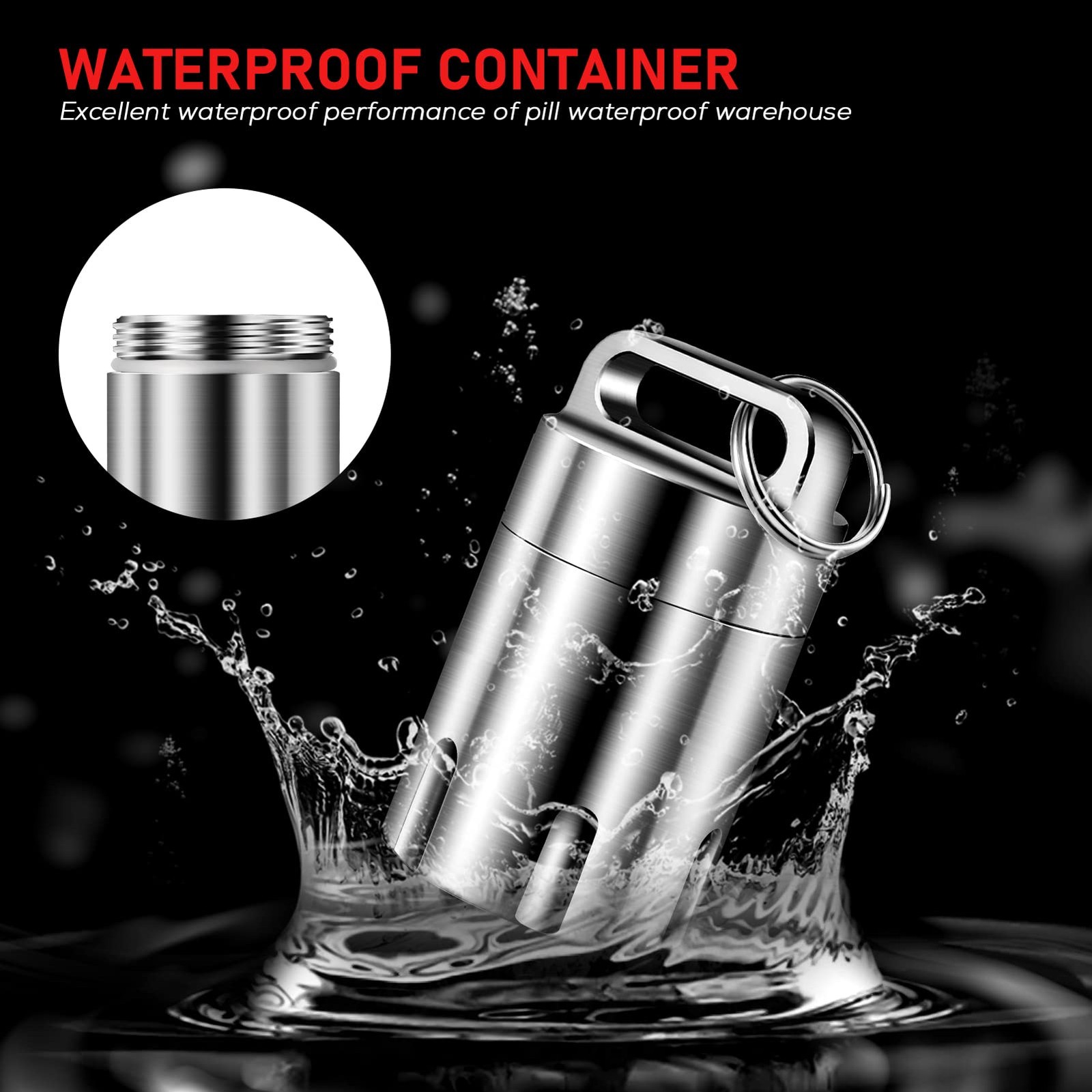 Titanium Small Holder Keychain, Portable Case Waterproof Pocket Container Car...