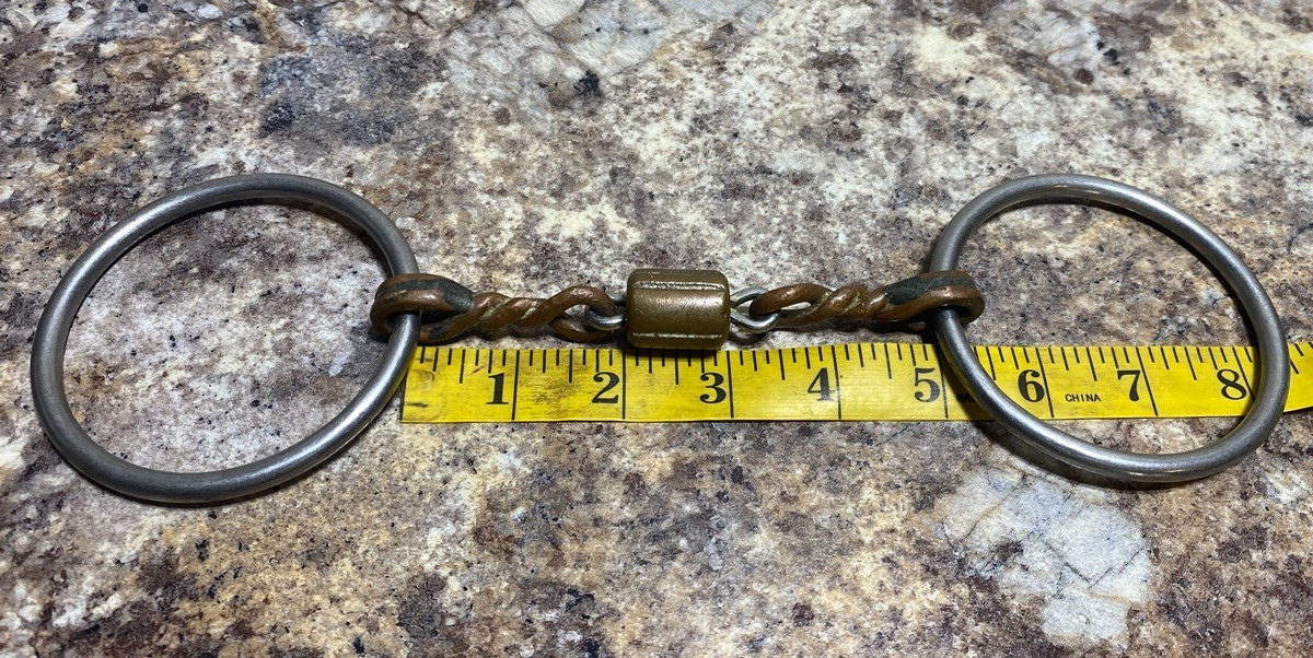 HORSE BIT - Center Roll 3pc Loose Ring Snaffle - copper twist / copper roller
