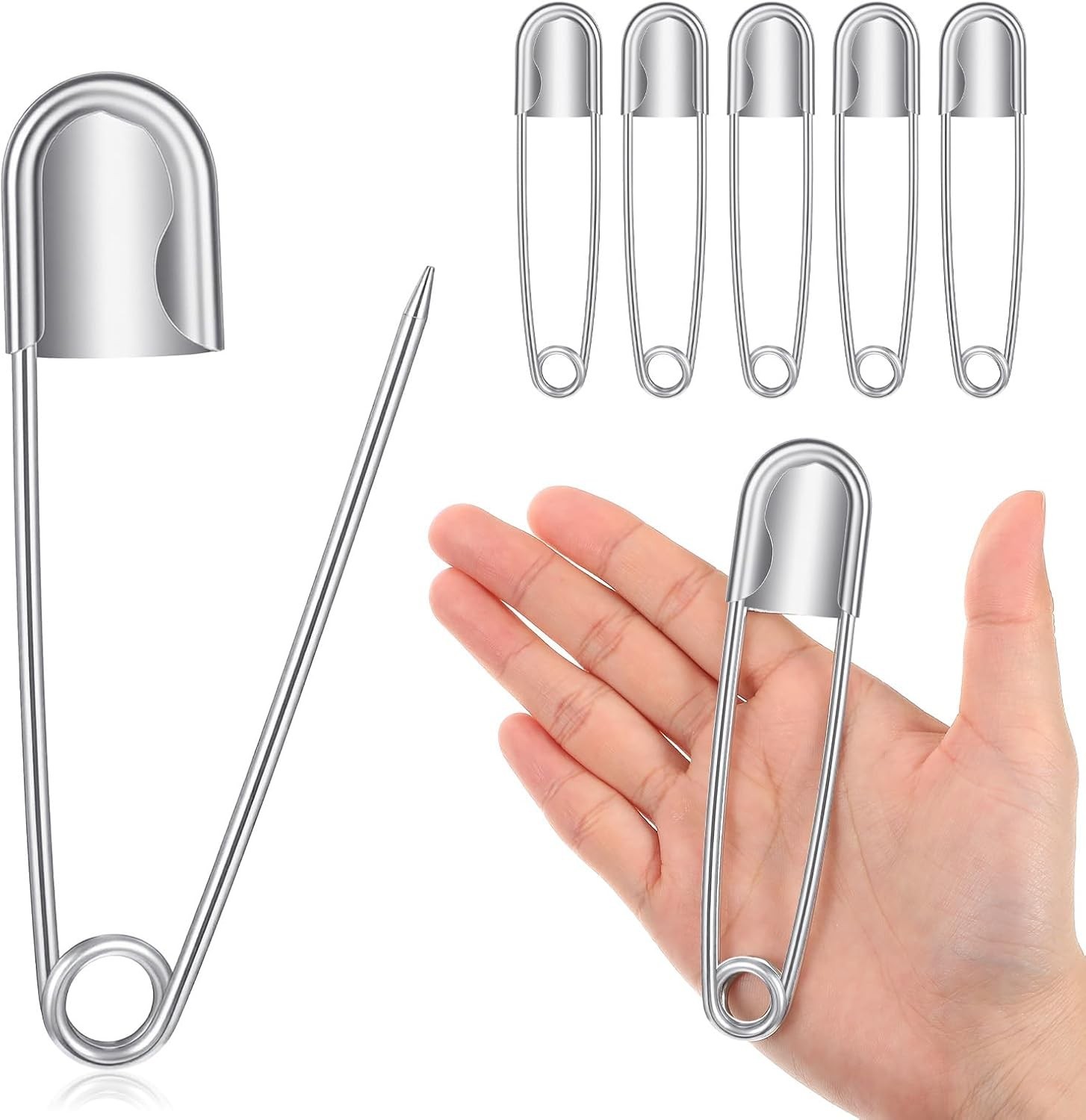 5 PCS of 5 Inch Heavy Duty Jumbo Stainless Steel Safety Pins Silver