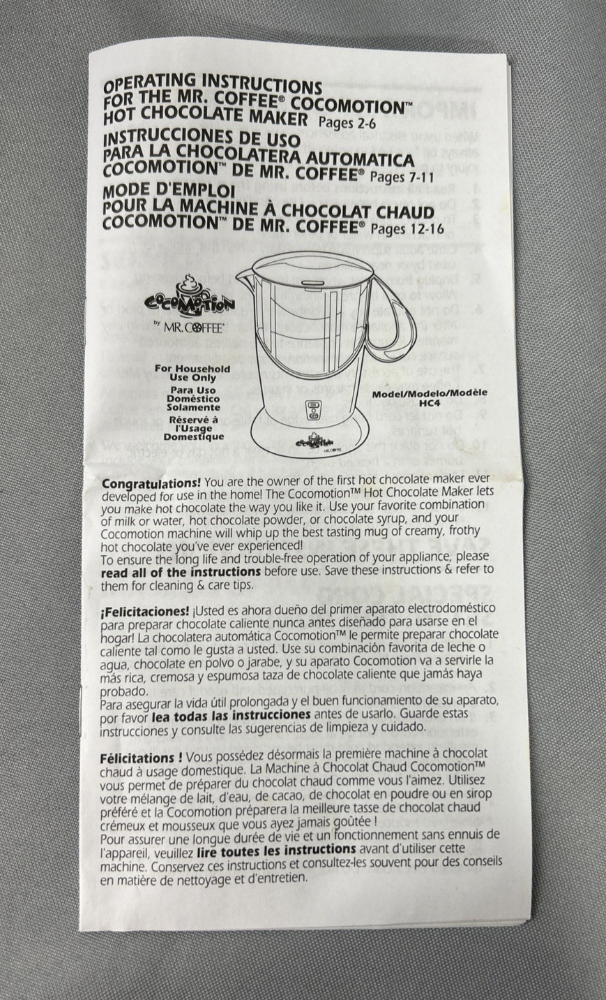 Mr. Coffee Cocomotion HC4 Automatic Hot Chocolate Maker 4 Cup Cocoa Quick & Easy