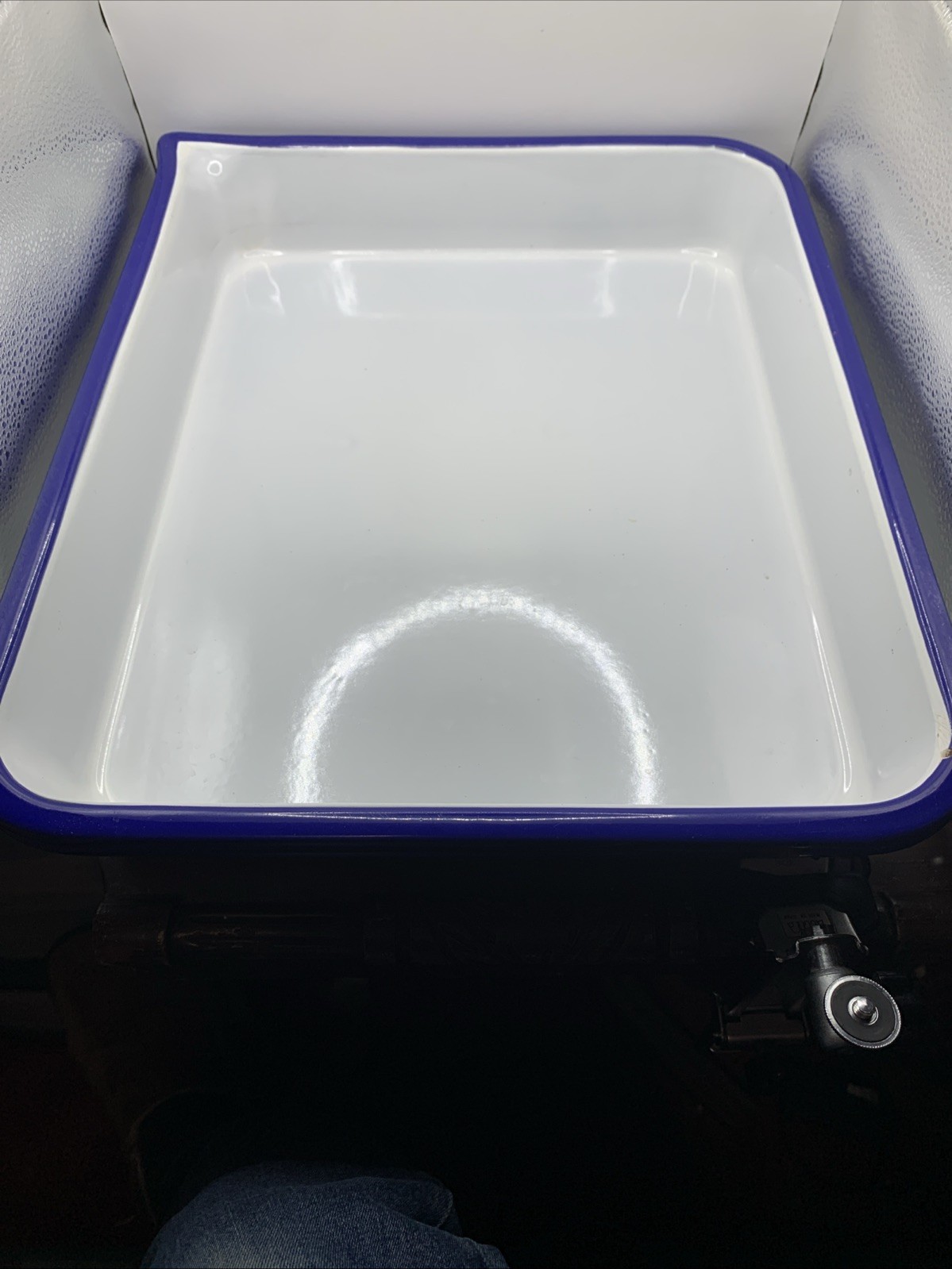 2 Lg Vtg Porcelain Cesco Photo Darkroom Film Developing Trays Blue Rim 17x14x2.5