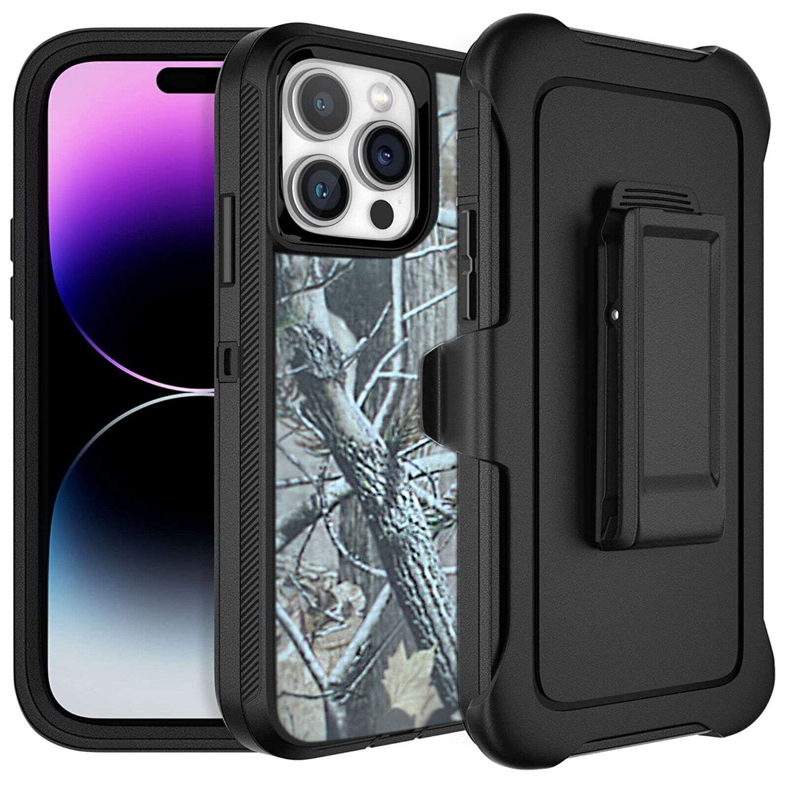 For iPhone 13 / 13 Pro / 13 Pro Max/ Defender Case With Belt Clip Black Tree