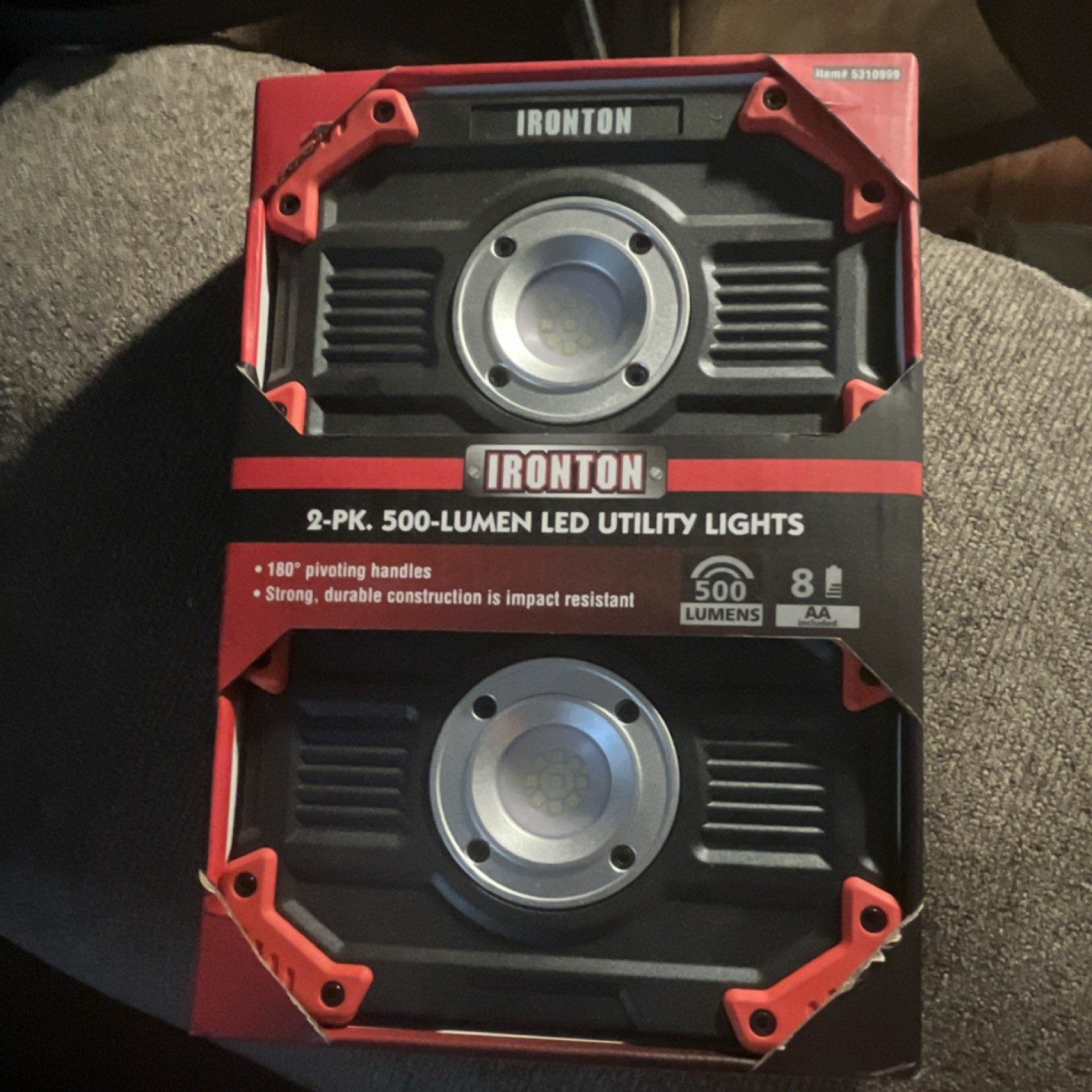 IRONTON 2-Pack 500-Lumen LED Utility Lights, Impact Resistant, Pivoting Handles