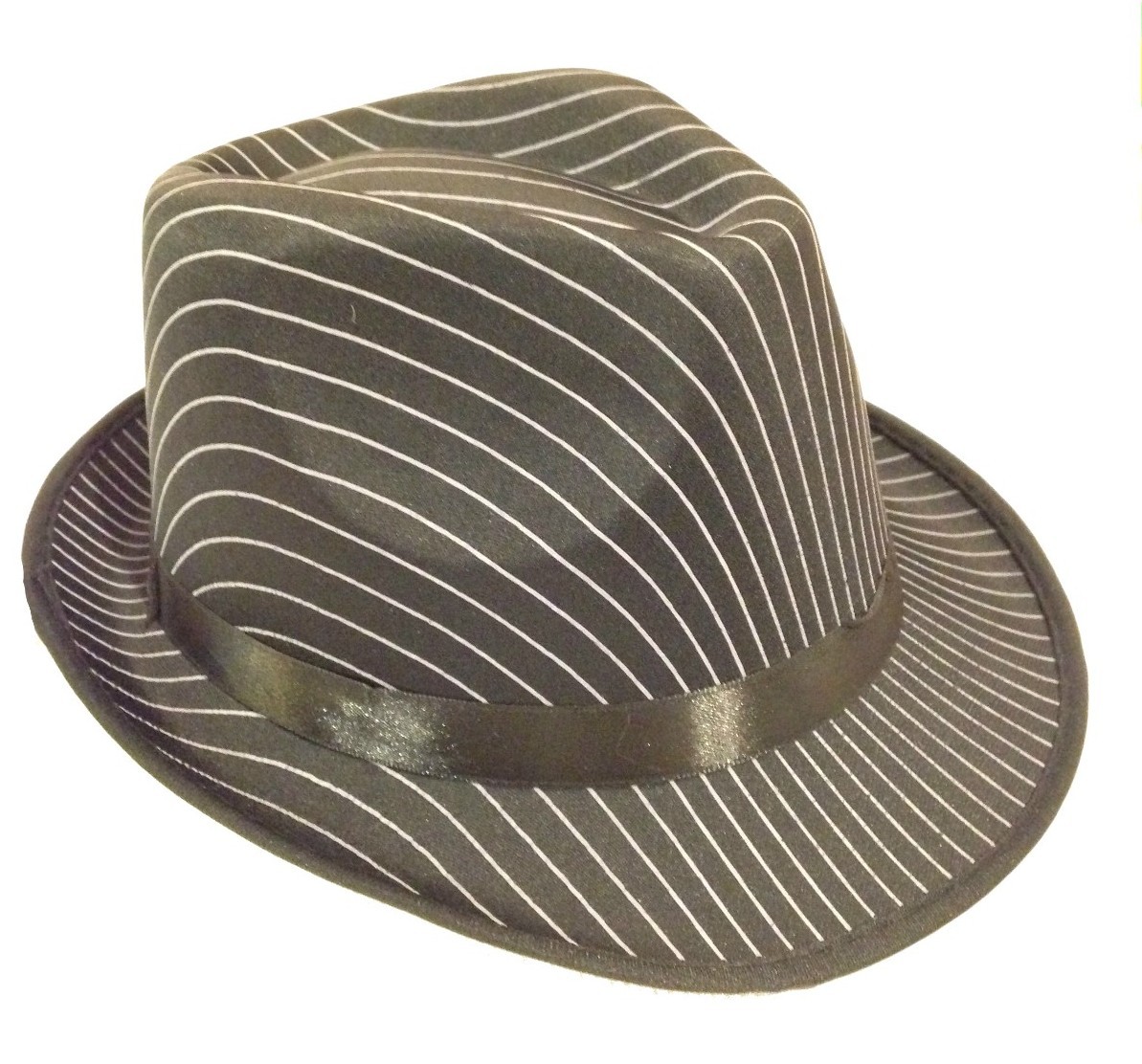 Womens Black White Striped Fedora Roaring 20s Flapper Gangster Costume Adult NEW