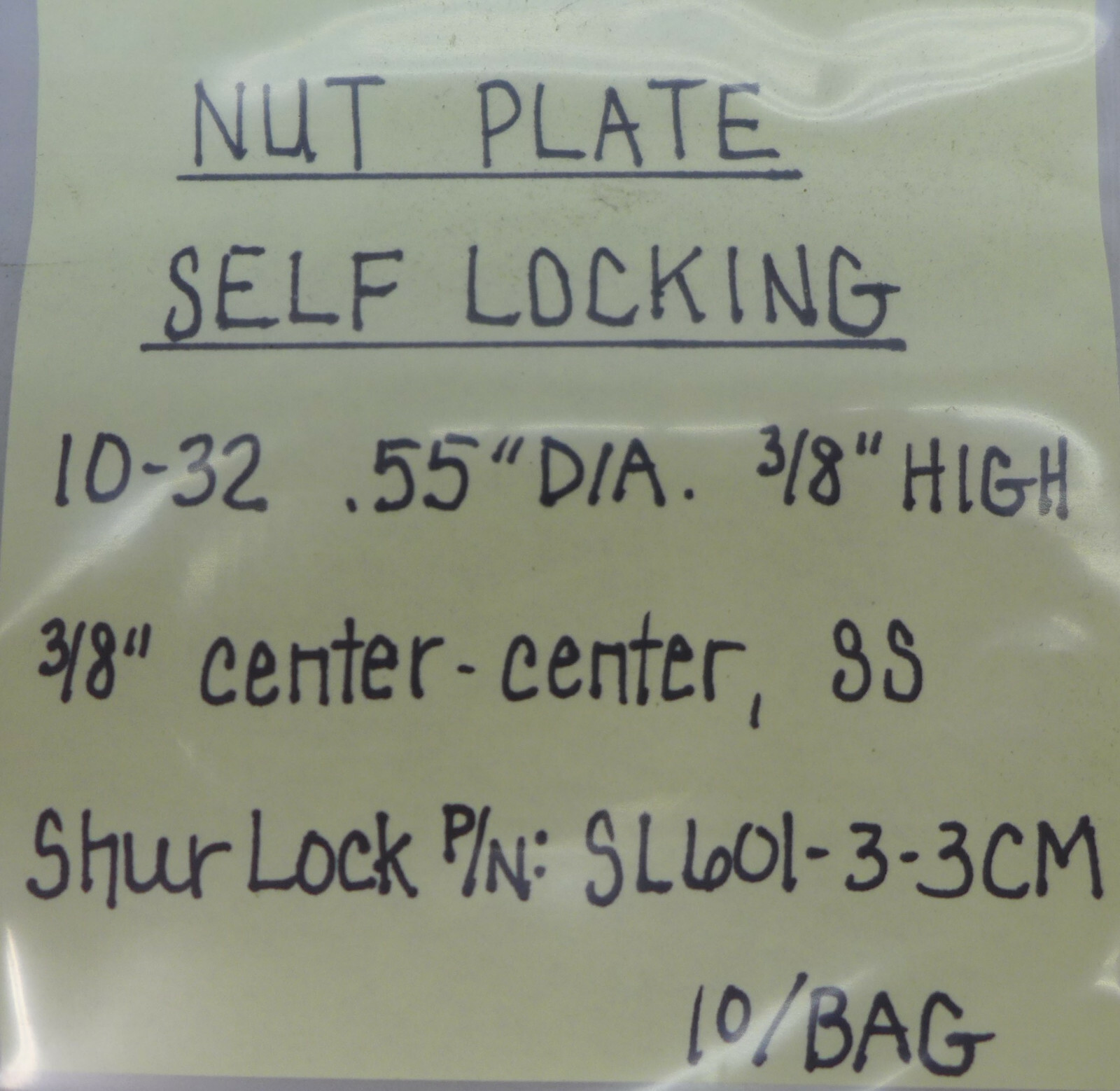 (10) Nut Plate Self Locking 10-32 .55 dia 3/8 center - center Stainless Steel