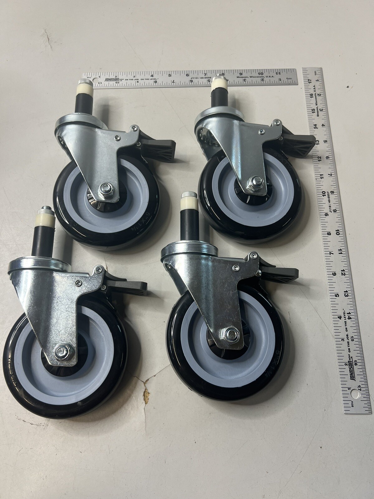 (4) Polly Caster Wheel 5" x 1-1/4" With 7/16-14 x 2-3/4" Post