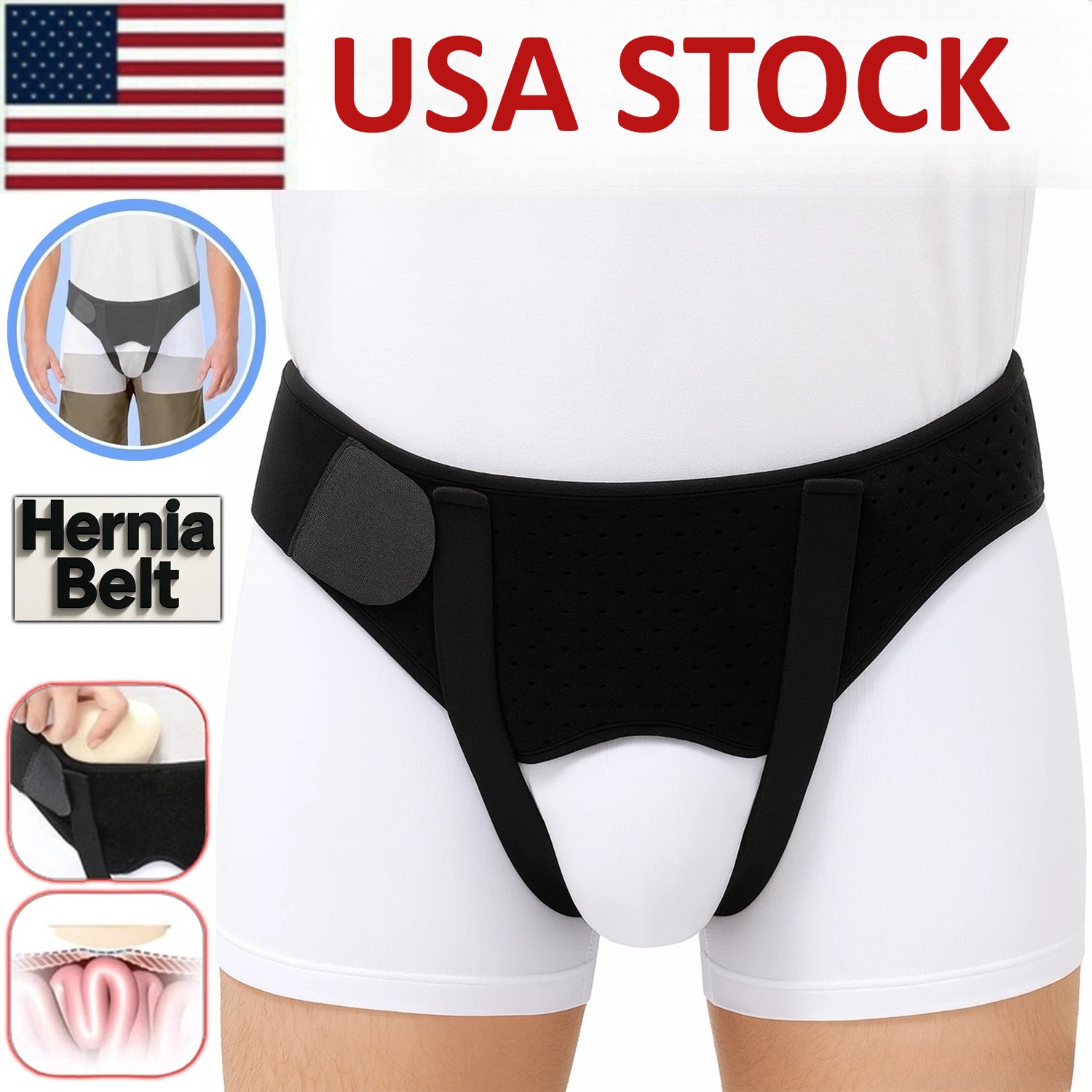 Hernia Support Belt Men Truss For Inguinal With 2 Removable Compression Pads USA