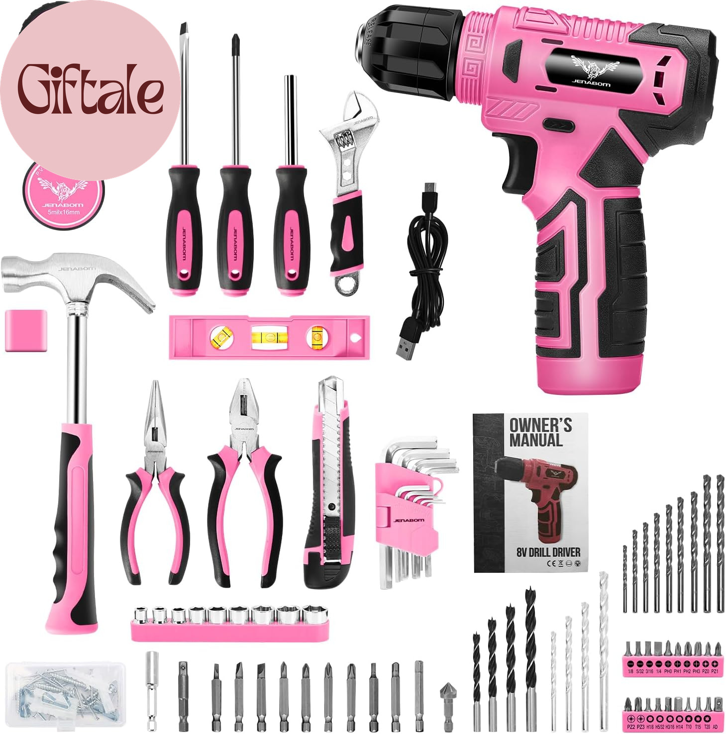 Tool Set - 8V Cordless Drill Set, 127 Piece Home Tool Set with Hand Drill, Tool