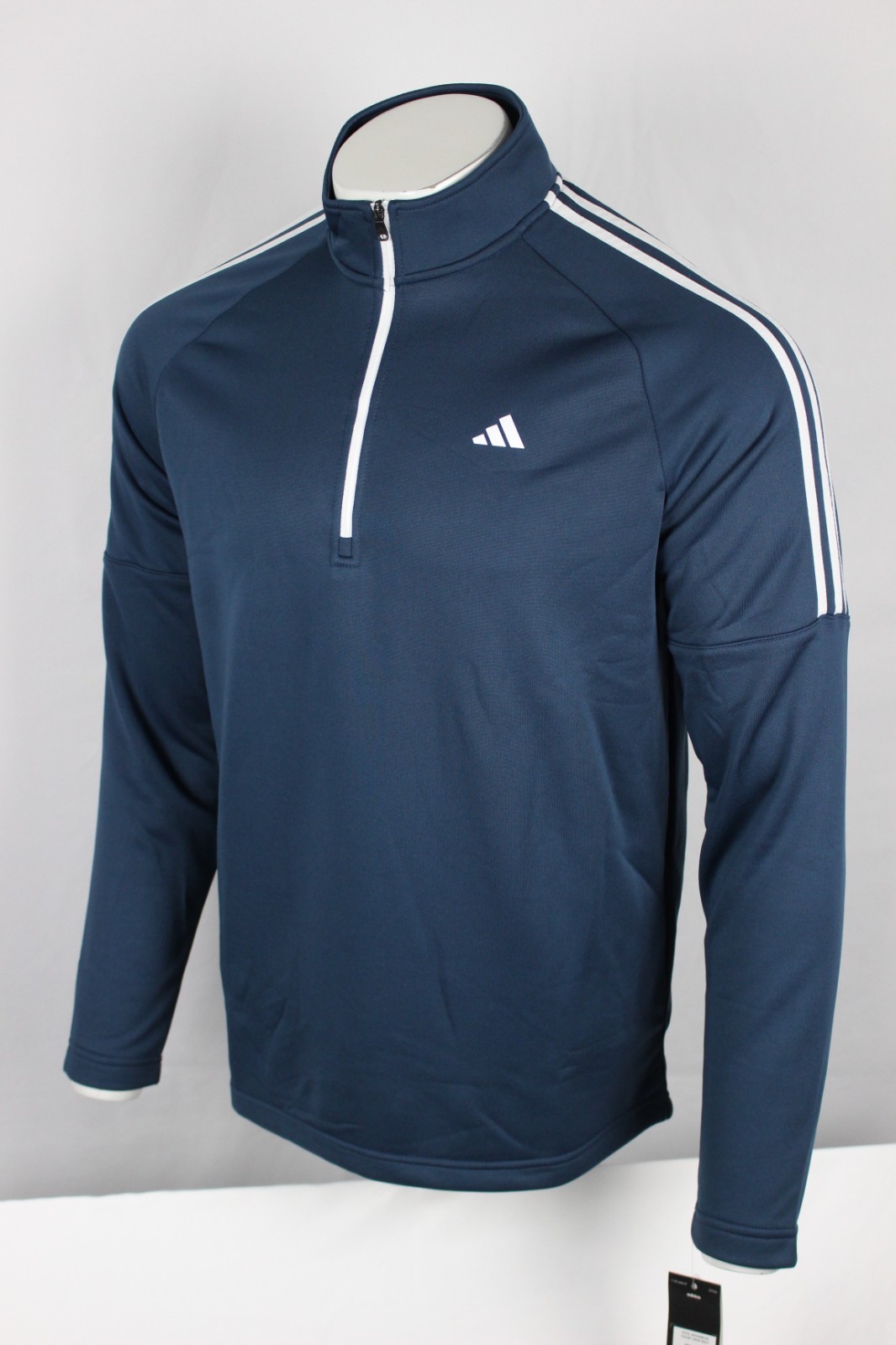 Adidas Men's 1/4 Zip Pullover French Terry 3 Stripe Crew Navy UPF 50