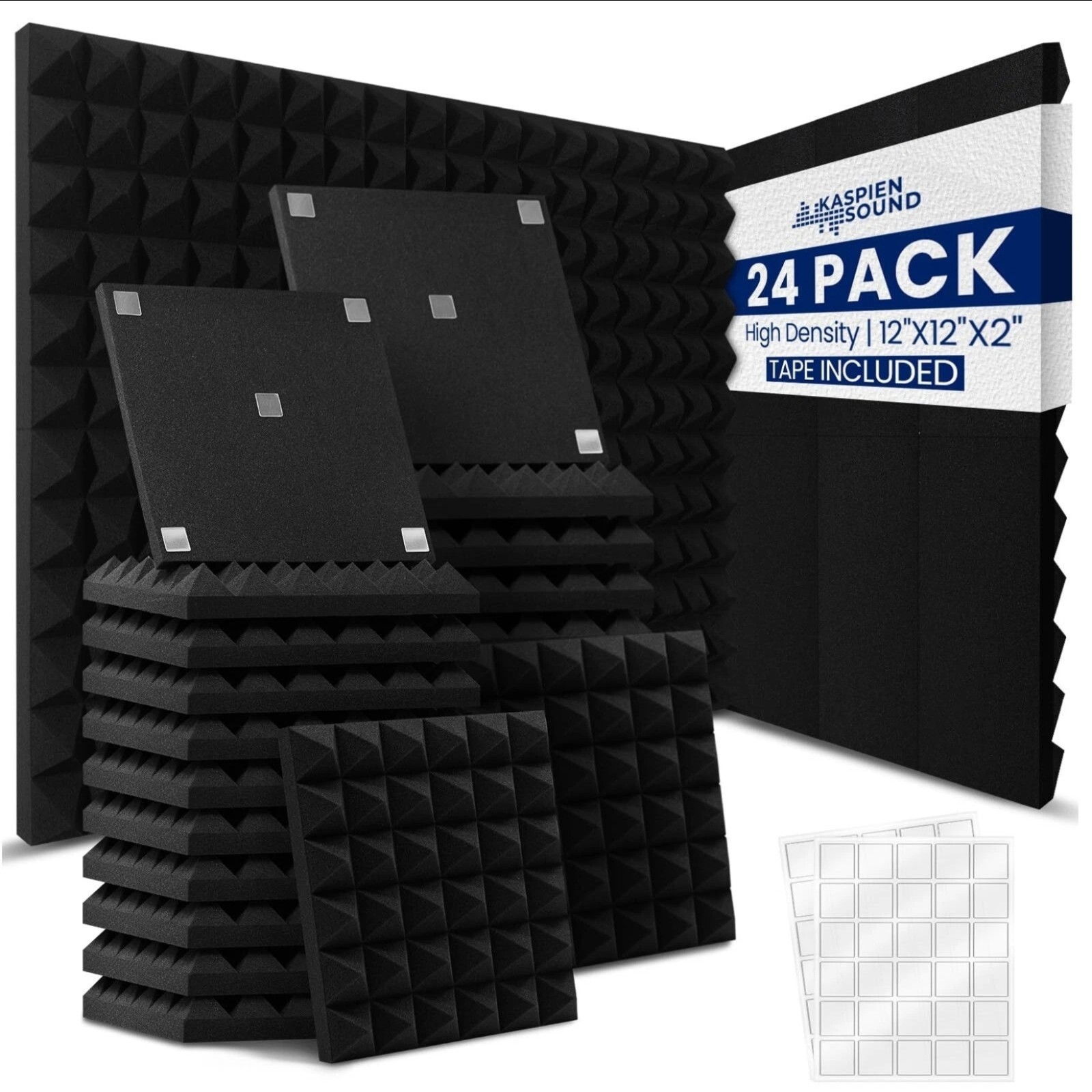 Kaspien Sound | 24 Pack | 12x12x2inch | High Density Acoustic Foam Wall Panel...