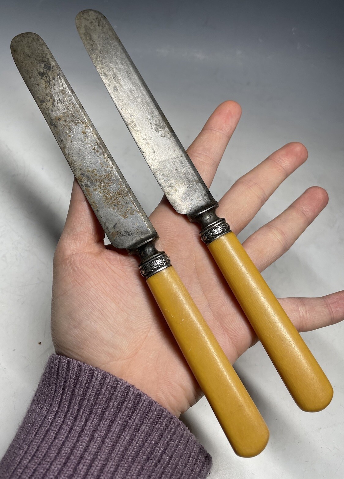 Pair of Antique Victorian Steel Table Knives 19th C. Tableware