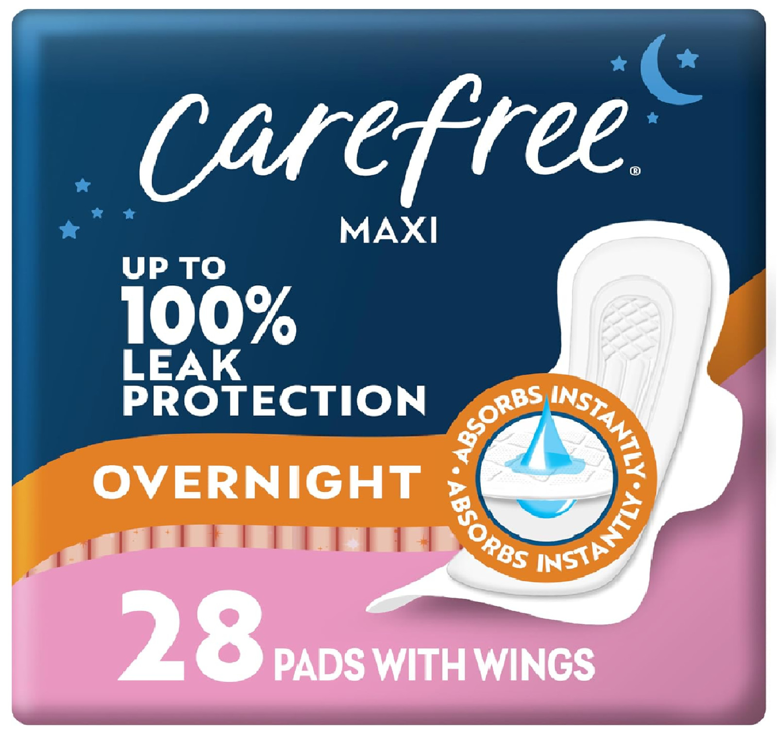 Carefree Maxi Pads for Women, Overnight Pads With Wings, 28ct | Carefree Pads, F