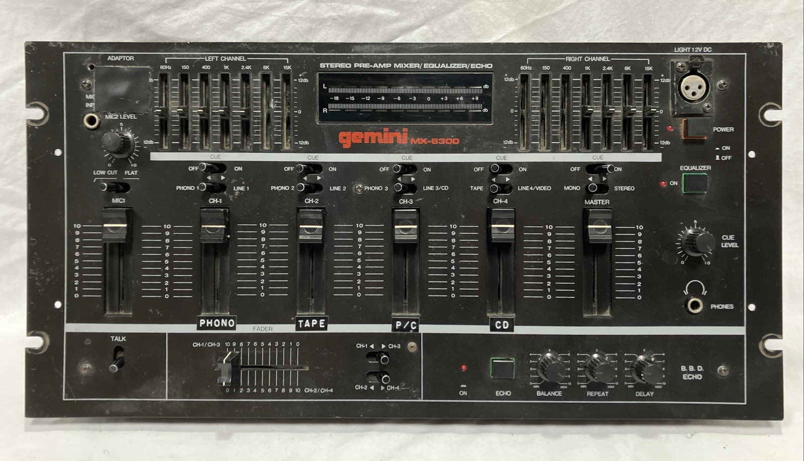 Gemini MX-6300 Stereo Pre-Amp Mixer 7 Band Equalizer Echo DJ Console Works