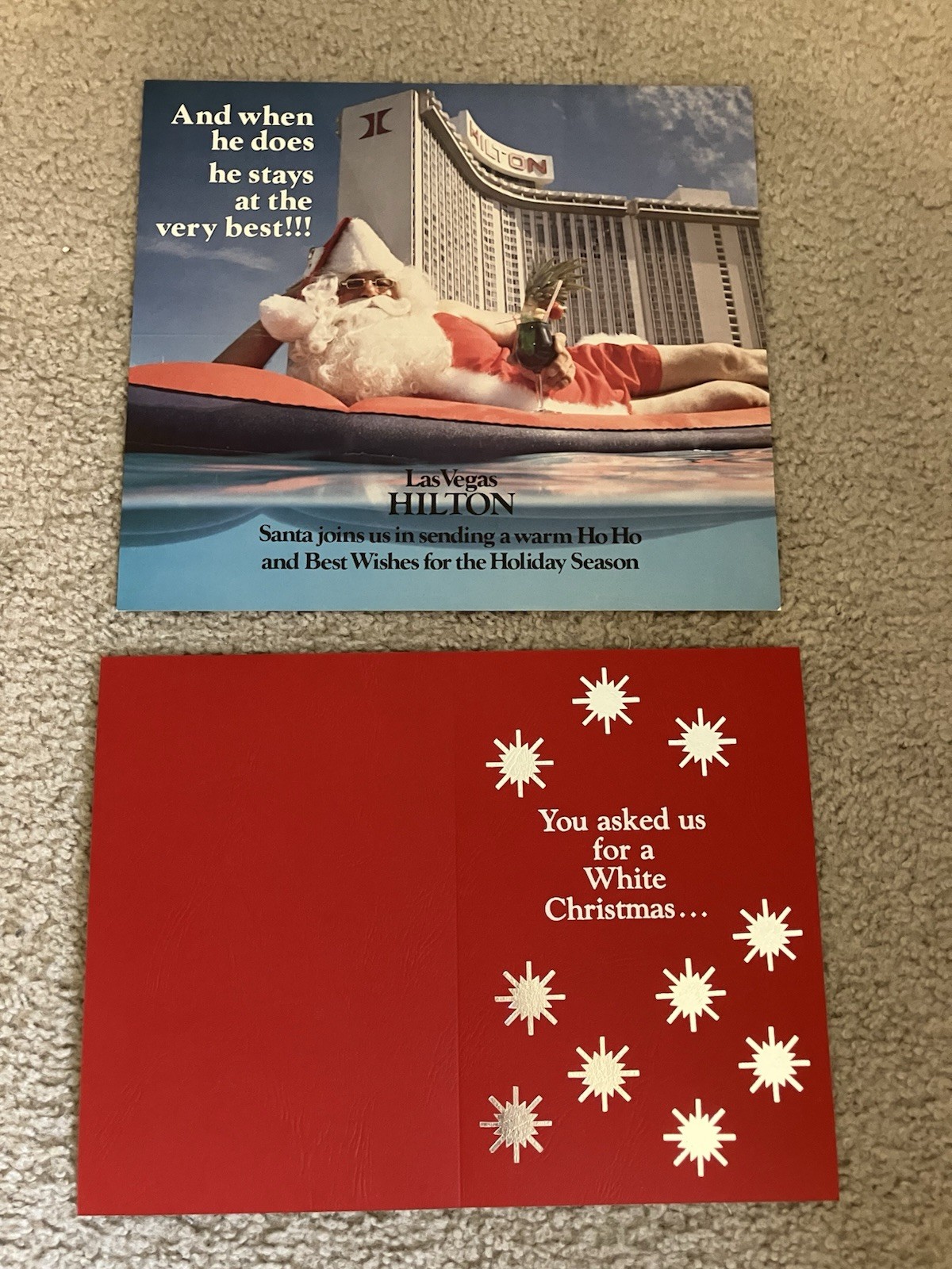 Las Vegas Hilton Vintage Unfolded Christmas Cards Lot Of 2 Cards