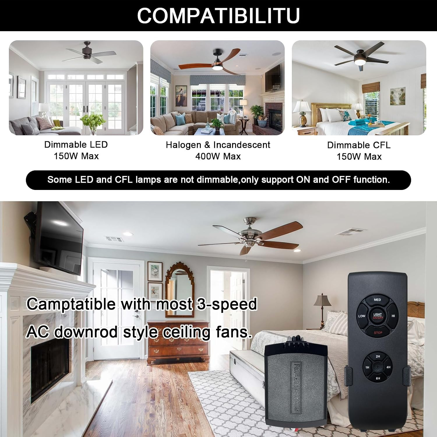 Ceiling Fan Remote Control Kit, Small Size Receiver Ceiling Fan Remote Control C