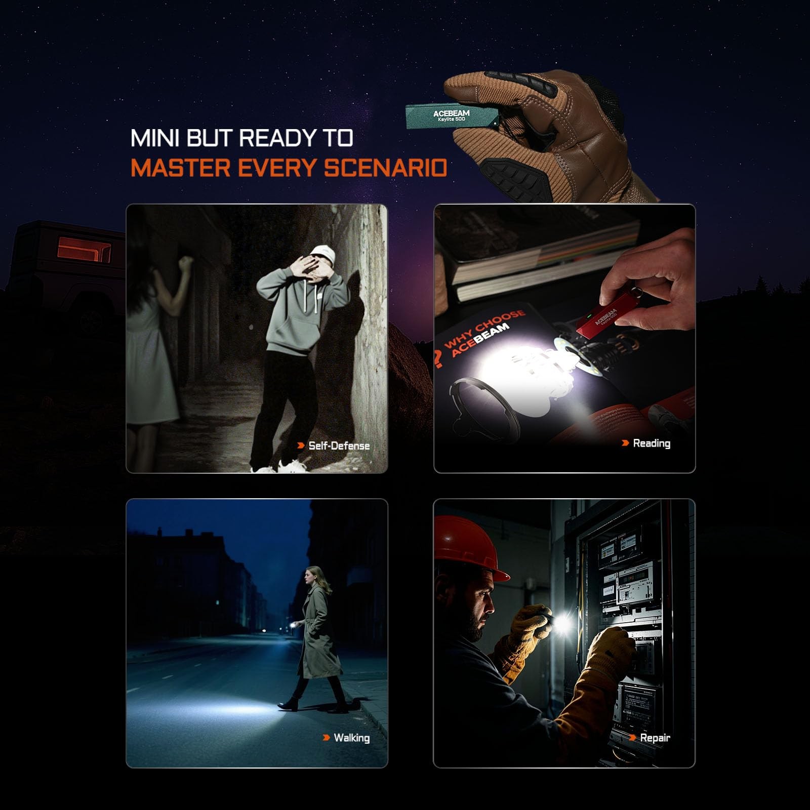 Keylite 500 High Lumens Keychain Flashlight Rechargeable, Ultra-Compact Flat ...