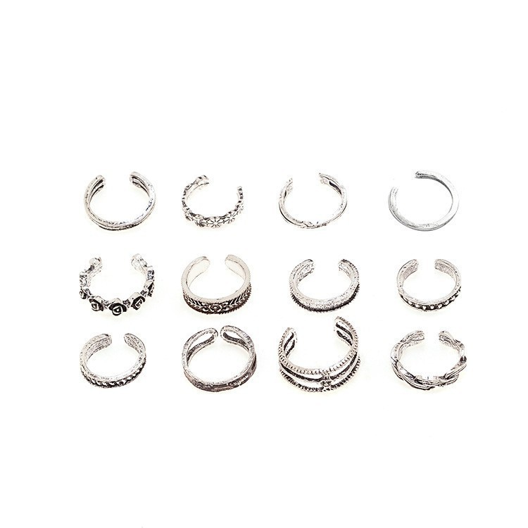 12 Sexy Silver Rose Flower Heart Toe Midi Ring Open Cuff Adjustable Gift Fashion