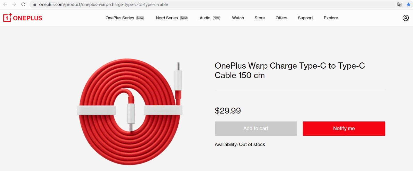 Original OnePlus Warp Charge Type-C to Type-C Cable Warp Charge 65 Power Adapter