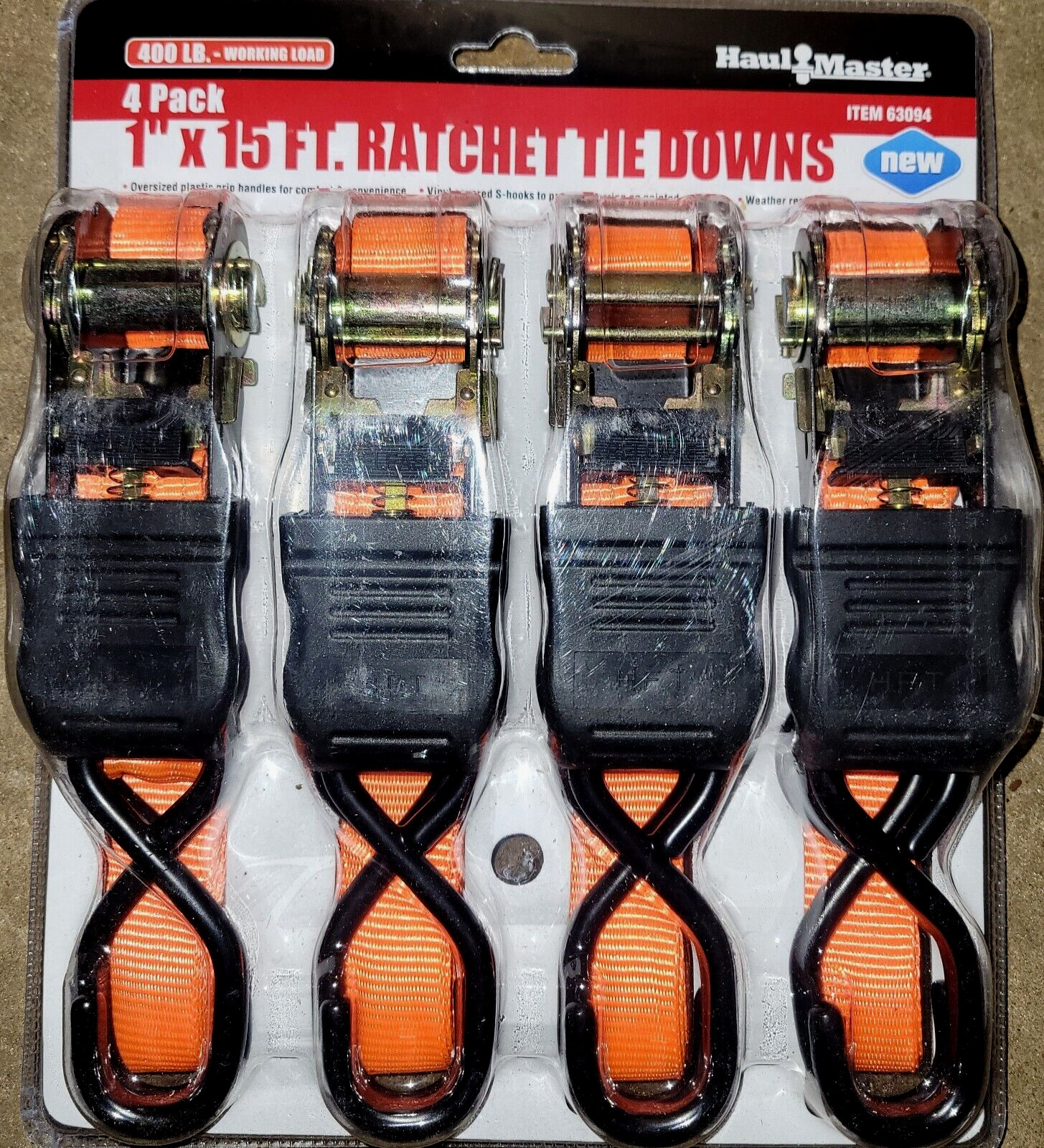 LOT OF 4 Cargo  Straps Tie Down Ratcheting Ratchet 1 In. X 15 Ft.